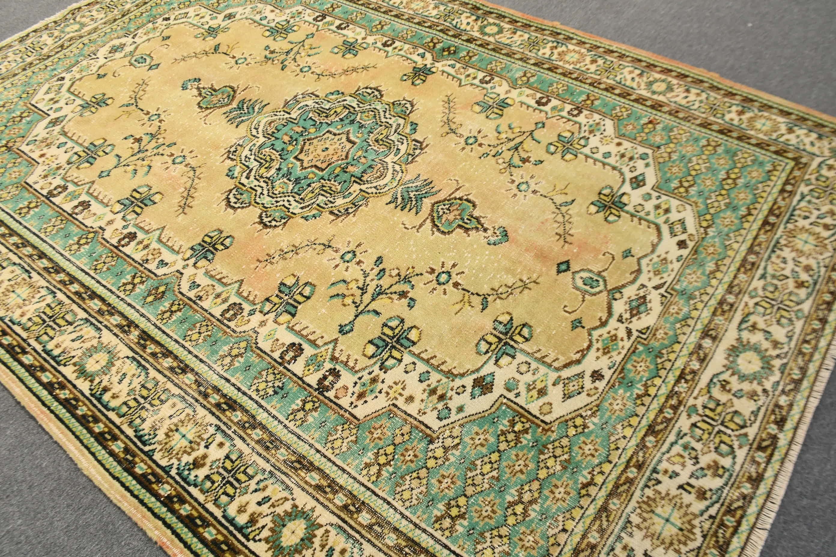 6.5x9.3 ft Büyük Halı, Sanat Halısı, Oturma Odası Halısı, Türk Halısı, Vintage Halı, Ev Dekorasyonu Halısı, Yeşil Oushak Halısı, Anadolu Halısı, Yemek Odası Halısı