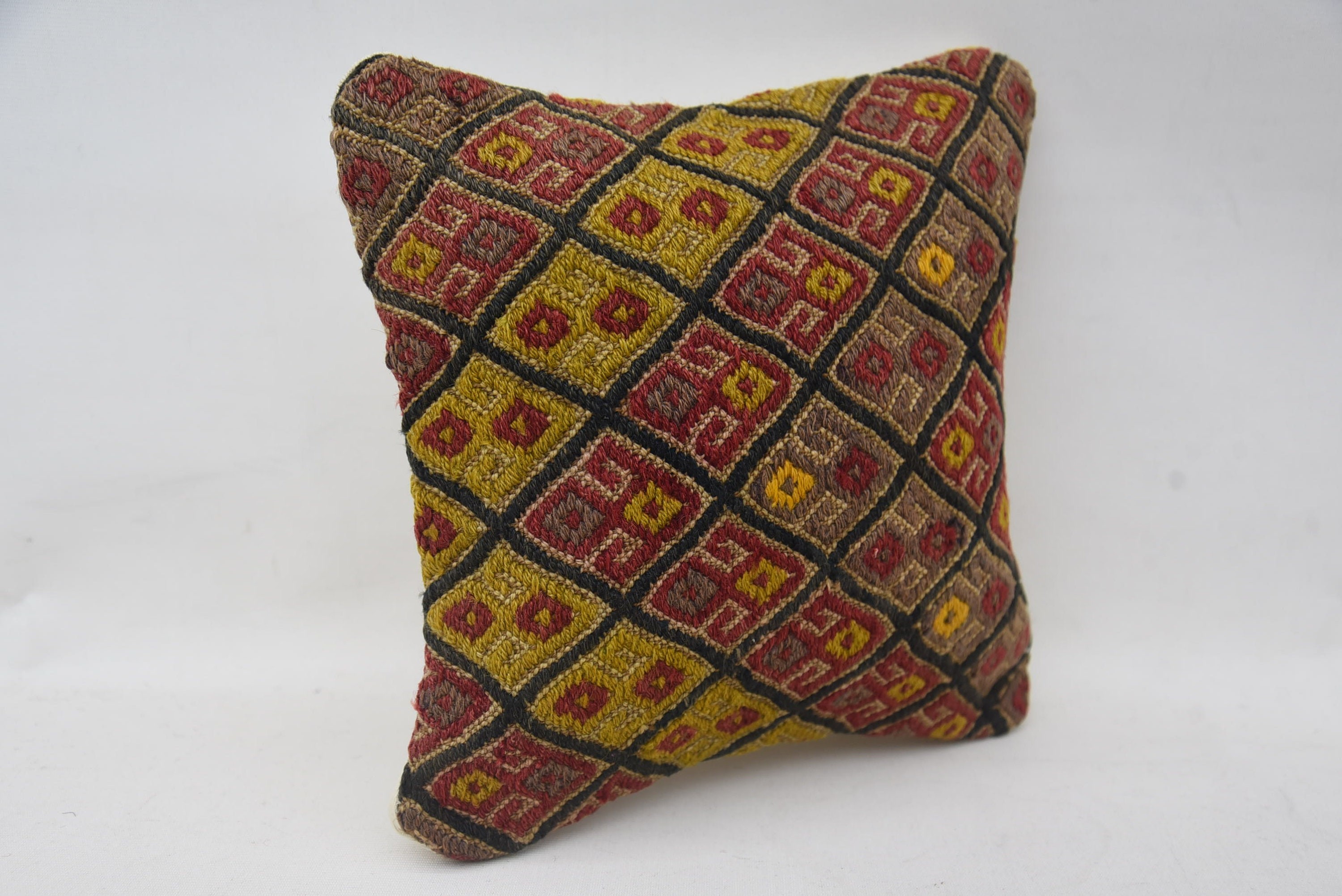 Vintage Kilim Throw Pillow, Kilim Pillow, Interior Designer Pillow, Handwoven Pillow Cover Pillow Case, 12"x12" Red Pillow Sham