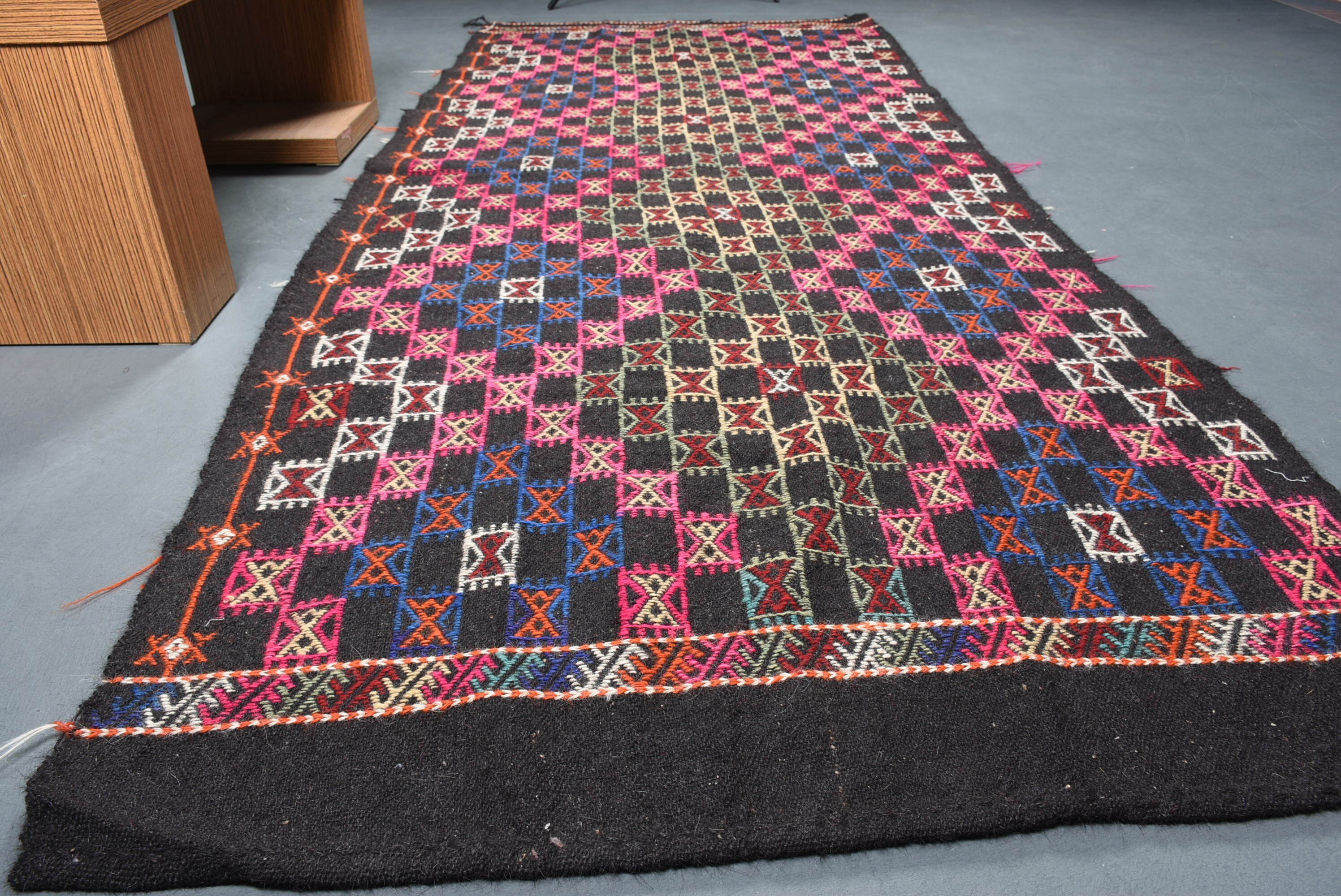 Living Room Rug, Vintage Rugs, Turkish Rug, Kilim, Black Cool Rug, Old Rug, Cool Rug, Dining Room Rug, 4.6x11.1 ft Large Rugs, Bedroom Rugs