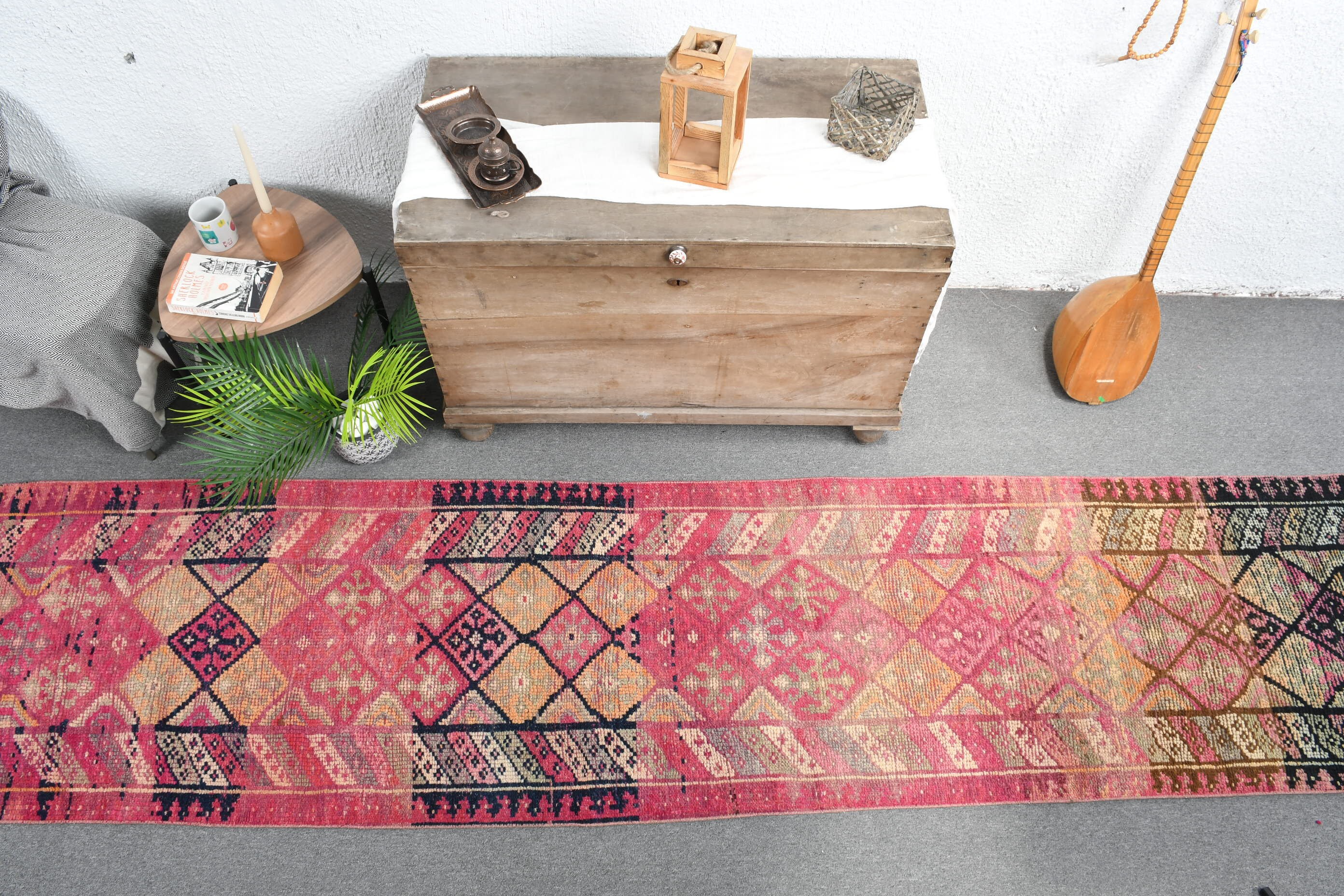 Pink Moroccan Rugs, Vintage Rug, 2.5x12.5 ft Runner Rug, Stair Rug, Cool Rug, Corridor Rug, Turkish Rug, Rugs for Stair