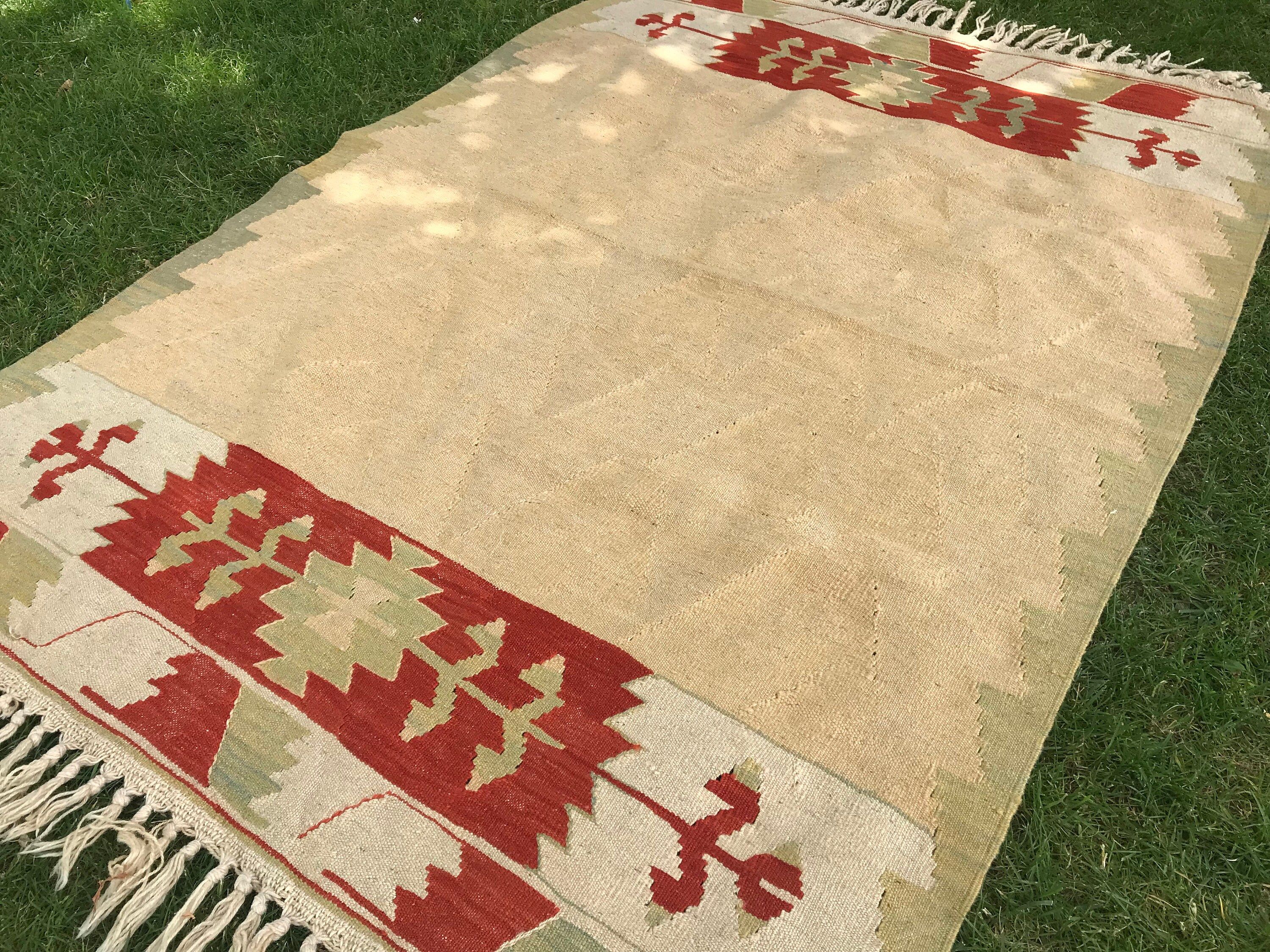 Turkish Rug, Beige Moroccan Rugs, Organic Rugs, Oushak Rugs, 3.9x5.5 ft Accent Rugs, Kilim, Vintage Rug, Cool Rugs, Entry Rug, Kitchen Rugs