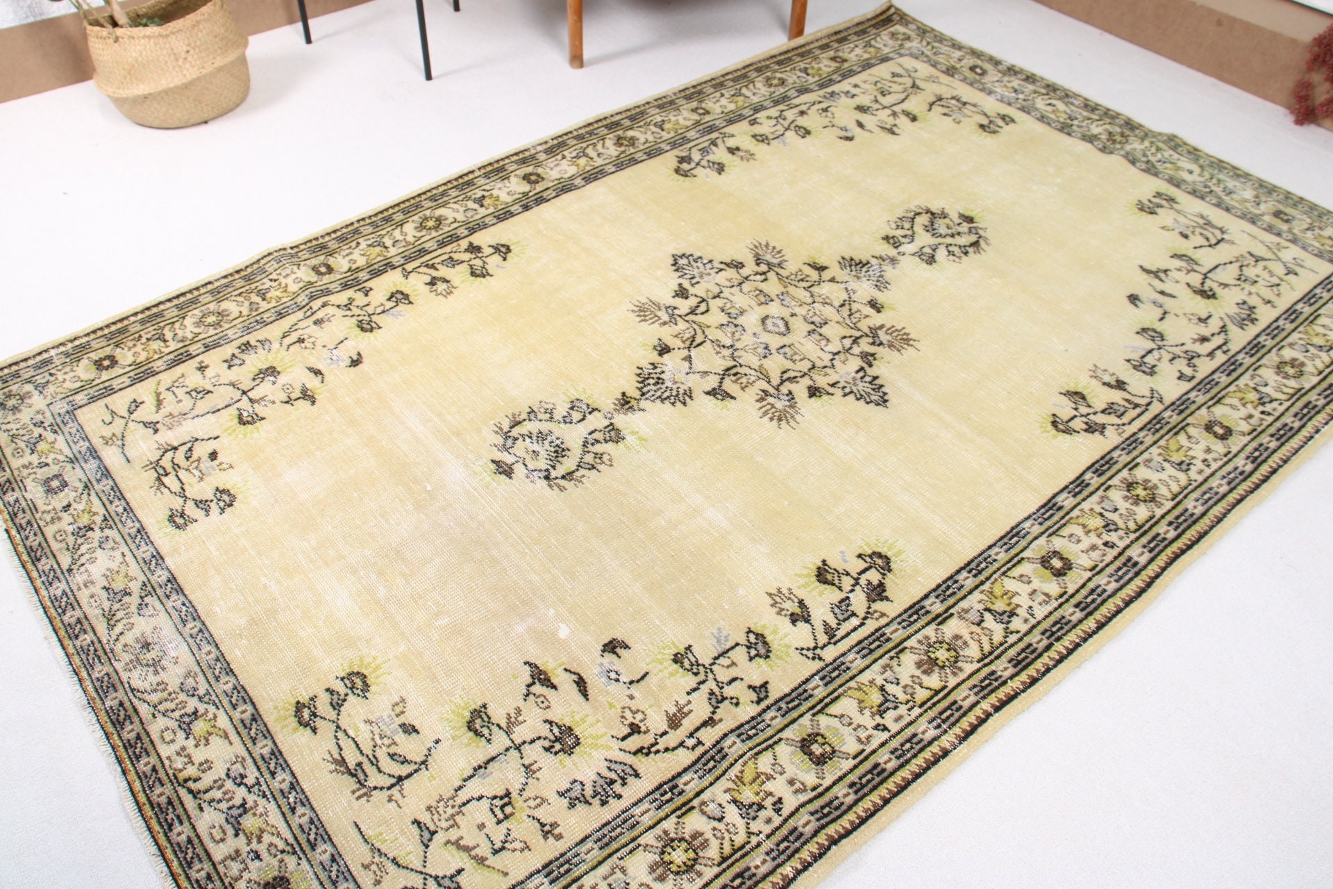 Havalı Halılar, Türk Halısı, Vintage Halı, Salon Halıları, 5,5x8,8 ft Büyük Halılar, Sarı Nötr Halılar, Büyük Boho Halısı, Türkiye Halıları