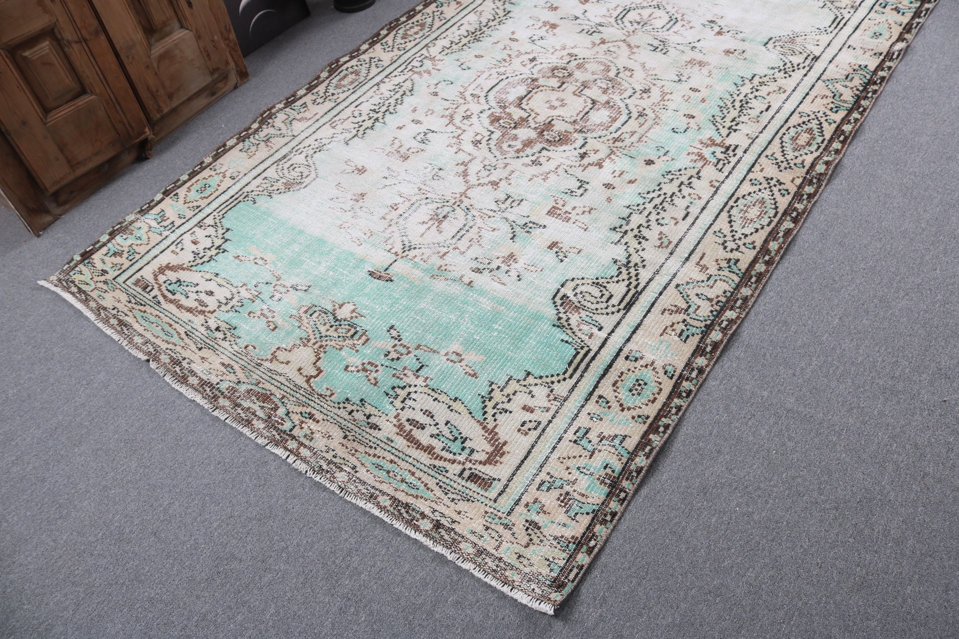 Büyük Boho Halıları, Türk Halıları, 5.2x8.5 ft Büyük Halılar, Yeşil Antika Halı, Antika Halı, Yatak Odası Halıları, Düz Dokuma Halı, Vintage Halılar, Etnik Halı