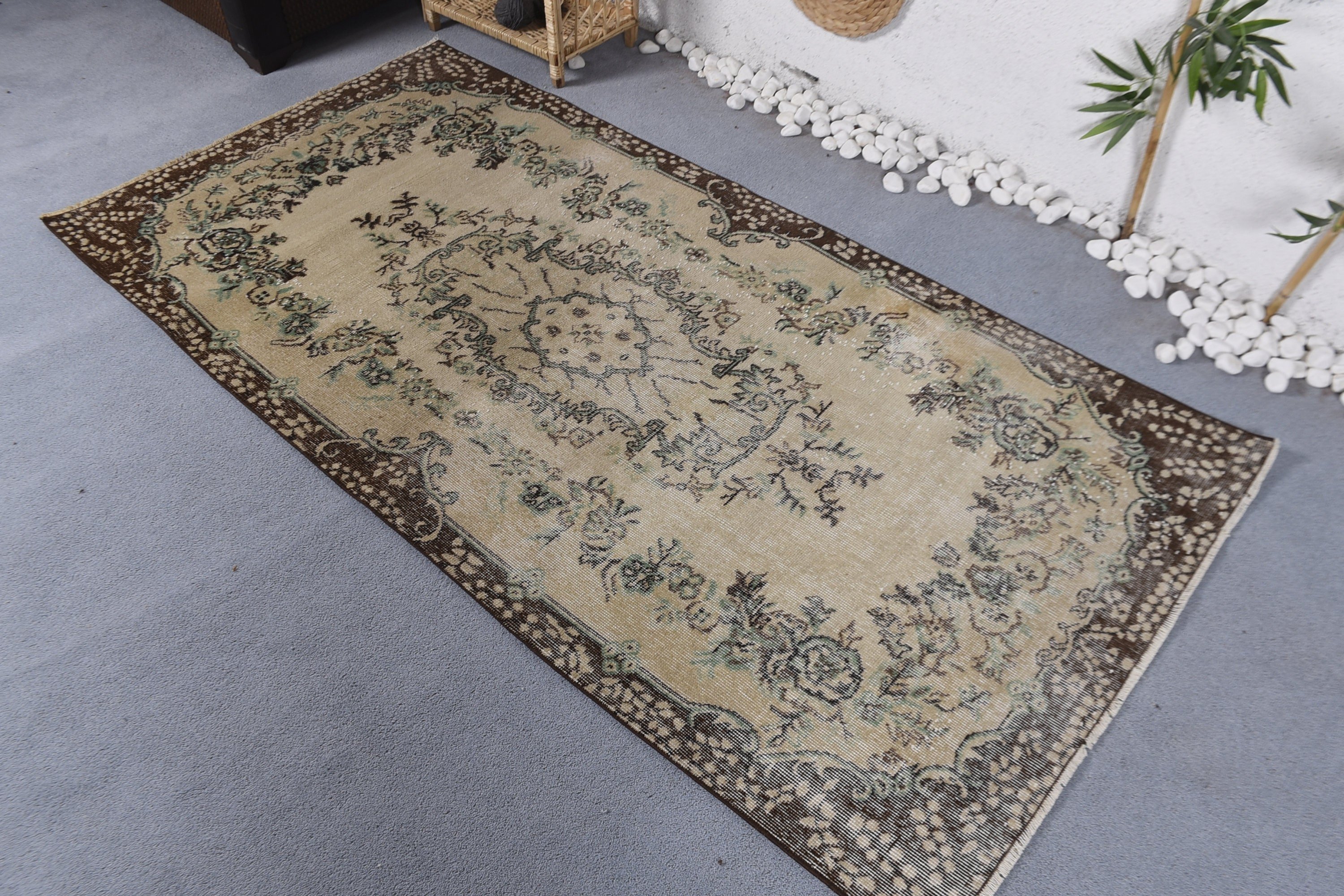 Beige Floor Rug, Old Rugs, Cool Rug, 3.5x7 ft Area Rug, Nursery Rug, Bedroom Rug, Turkish Rugs, Indoor Rug, Rugs for Kitchen, Vintage Rug