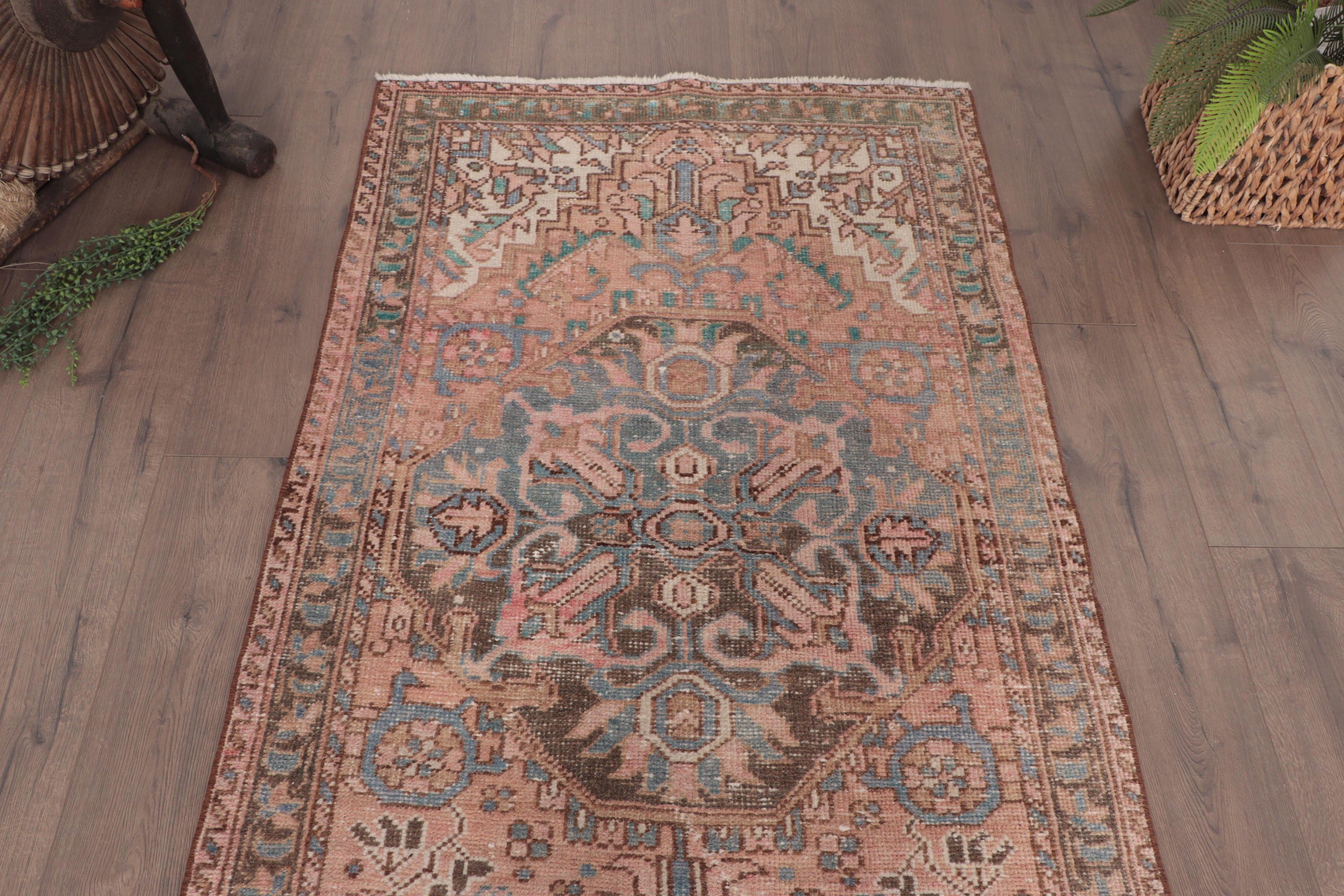 Türk Halıları, Vintage Halılar, 3.4x12.4 ft Yolluk Halıları, Koridor Halıları, Yün Halı, Mutfak Halıları, Pembe Yer Halısı, Yatak Odası Halısı, Koridor Halısı