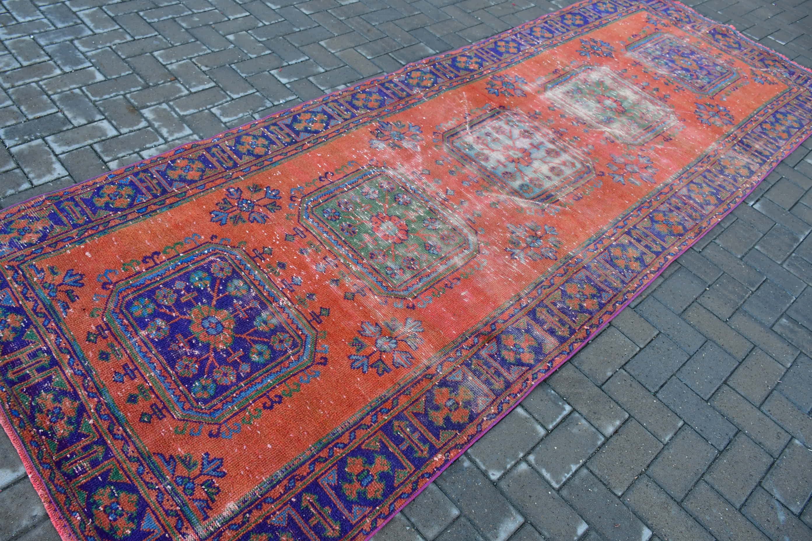 Hallway Rug, Muted Rug, Oushak Rugs, Turkish Rug, 4.2x11.8 ft Runner Rugs, Orange Bedroom Rugs, Rugs for Runner, Vintage Rug