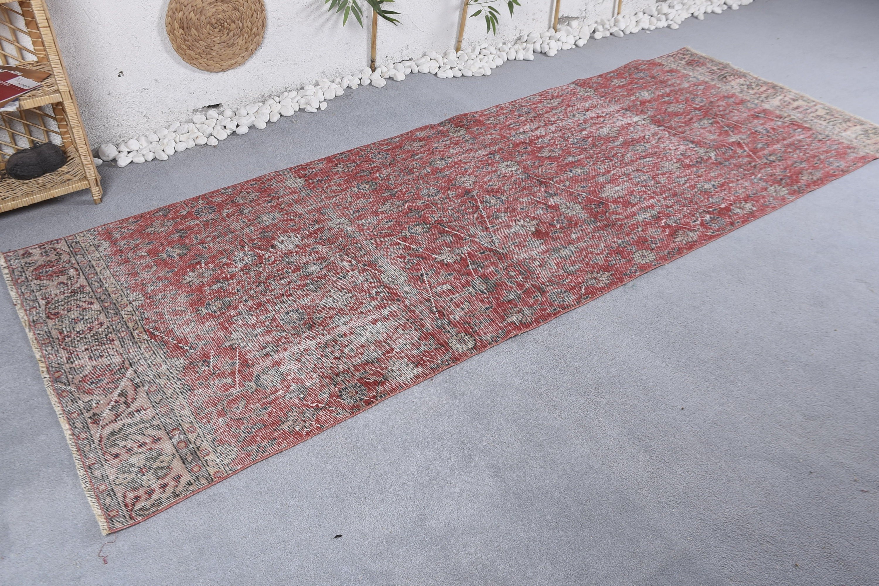 Anatolian Rug, Red  3.7x9.9 ft Runner Rugs, Turkish Rugs, Stair Rug, Rugs for Runner, Antique Rug, Vintage Rug, Kitchen Rug