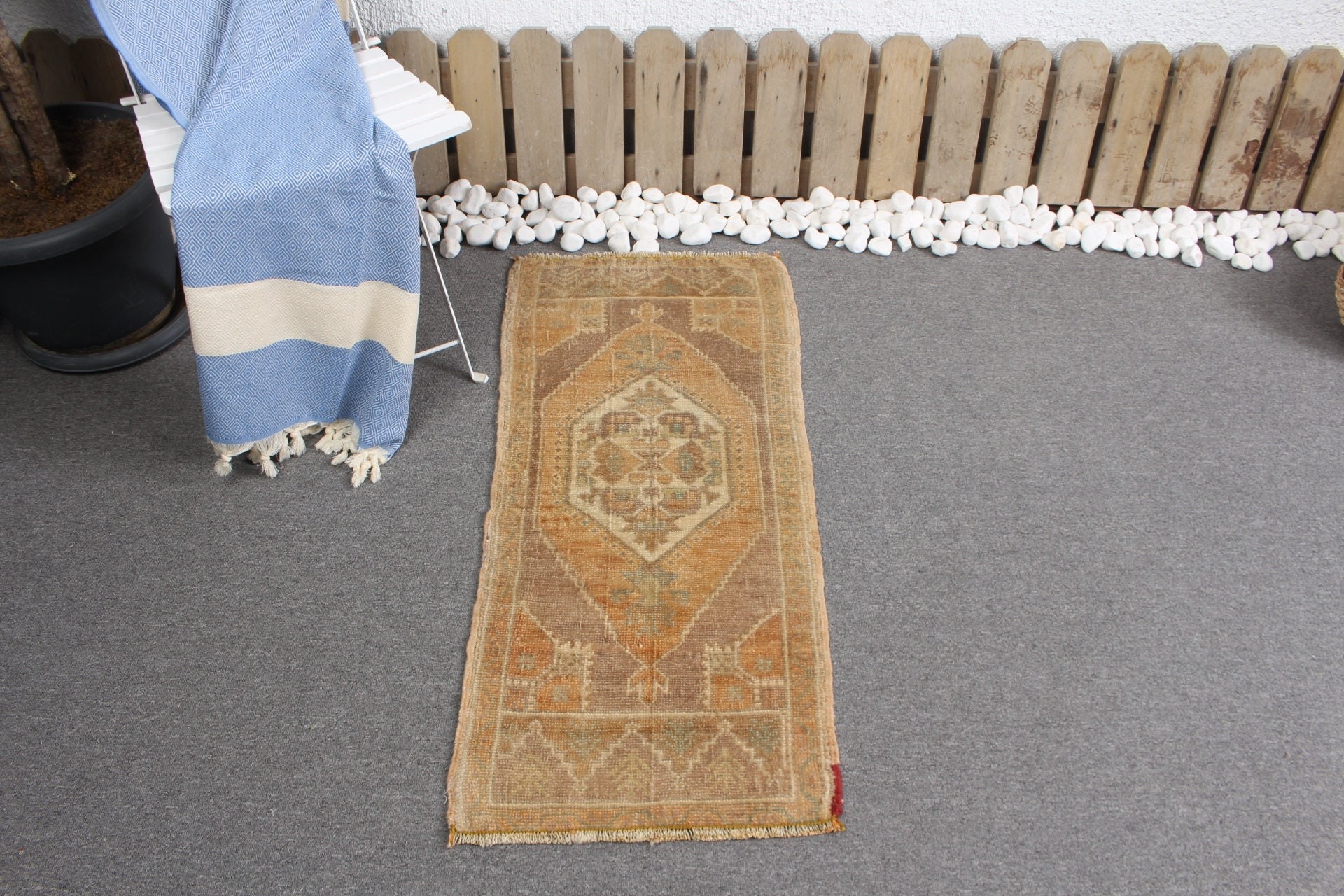 Türk Halısı, Vintage Halı, Kahverengi Ev Dekorasyonu Halısı, Oushak Halıları, Duvara Asılı Halı, Yatak Odası Halısı, Sanat Halısı, 1.6x3.6 ft Küçük Halı