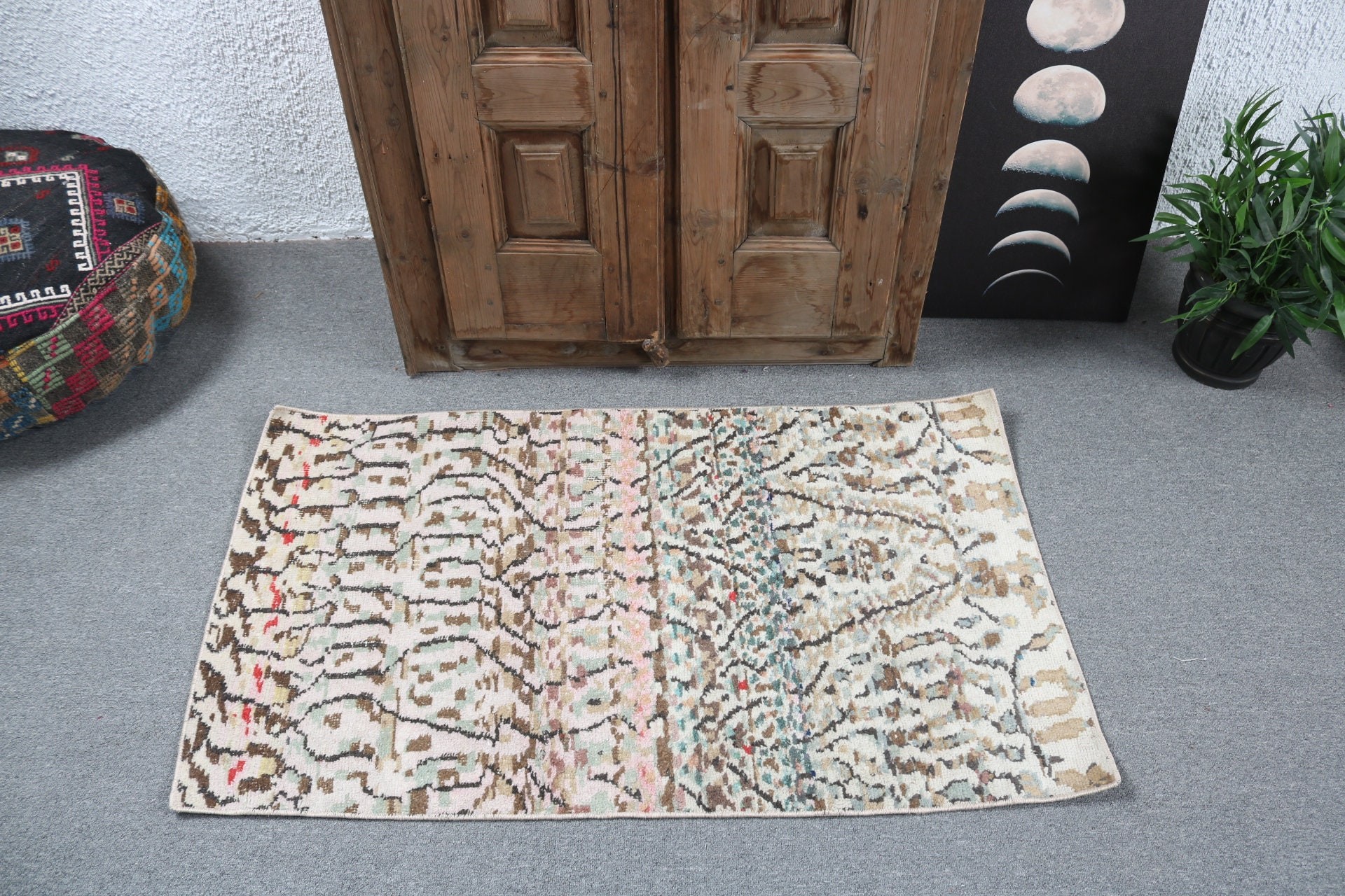 Bej El Dokuma Halılar, Ev Dekorasyonu Halısı, Duvara Asılı Halılar, 2.3x3.9 ft Küçük Halılar, Yatak Odası Halıları, Vintage Halı, Türk Halısı, Düz Dokuma Halı