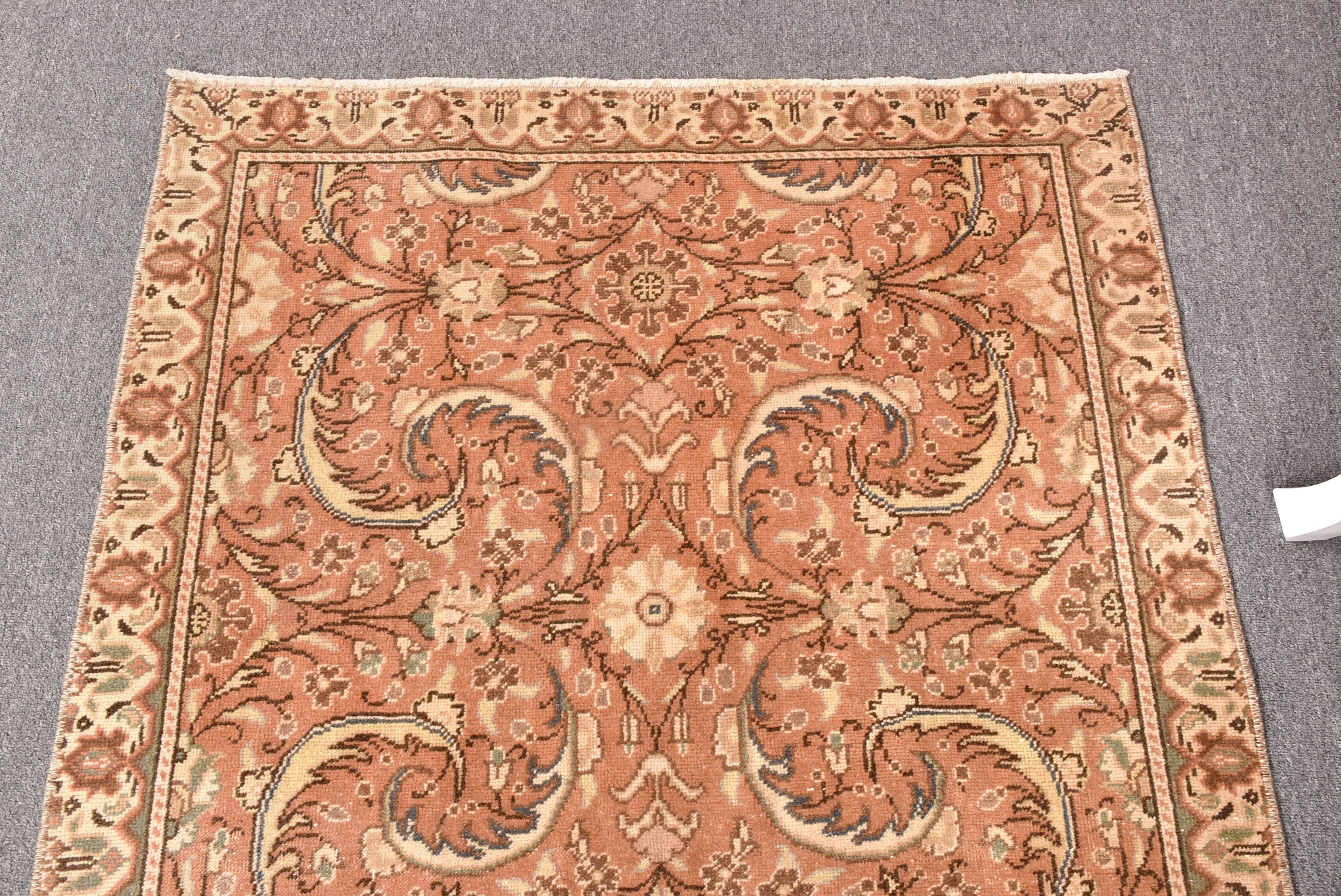 3.1x6 ft Accent Rugs, Orange Bedroom Rug, Turkish Rug, Rugs for Decorative, Anatolian Rug, Antique Rugs, Vintage Rugs, Decorative Rug