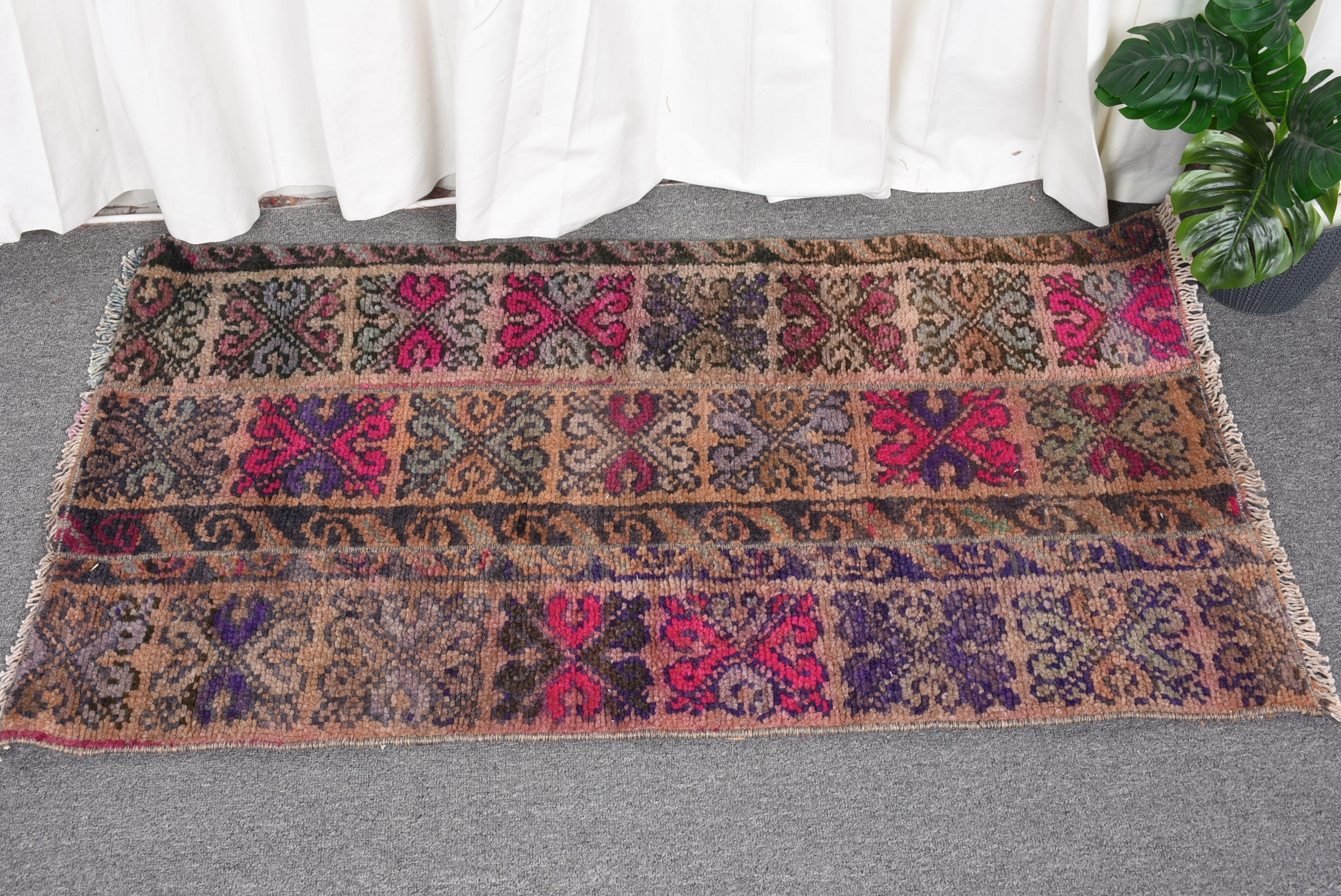 Duvara Asılı Halı, Estetik Halı, Kapı Paspası Halısı, 2x3,7 ft Küçük Halılar, Yer Halıları, Yün Halılar, Türk Halısı, Vintage Halılar, Kahverengi Oryantal Halılar