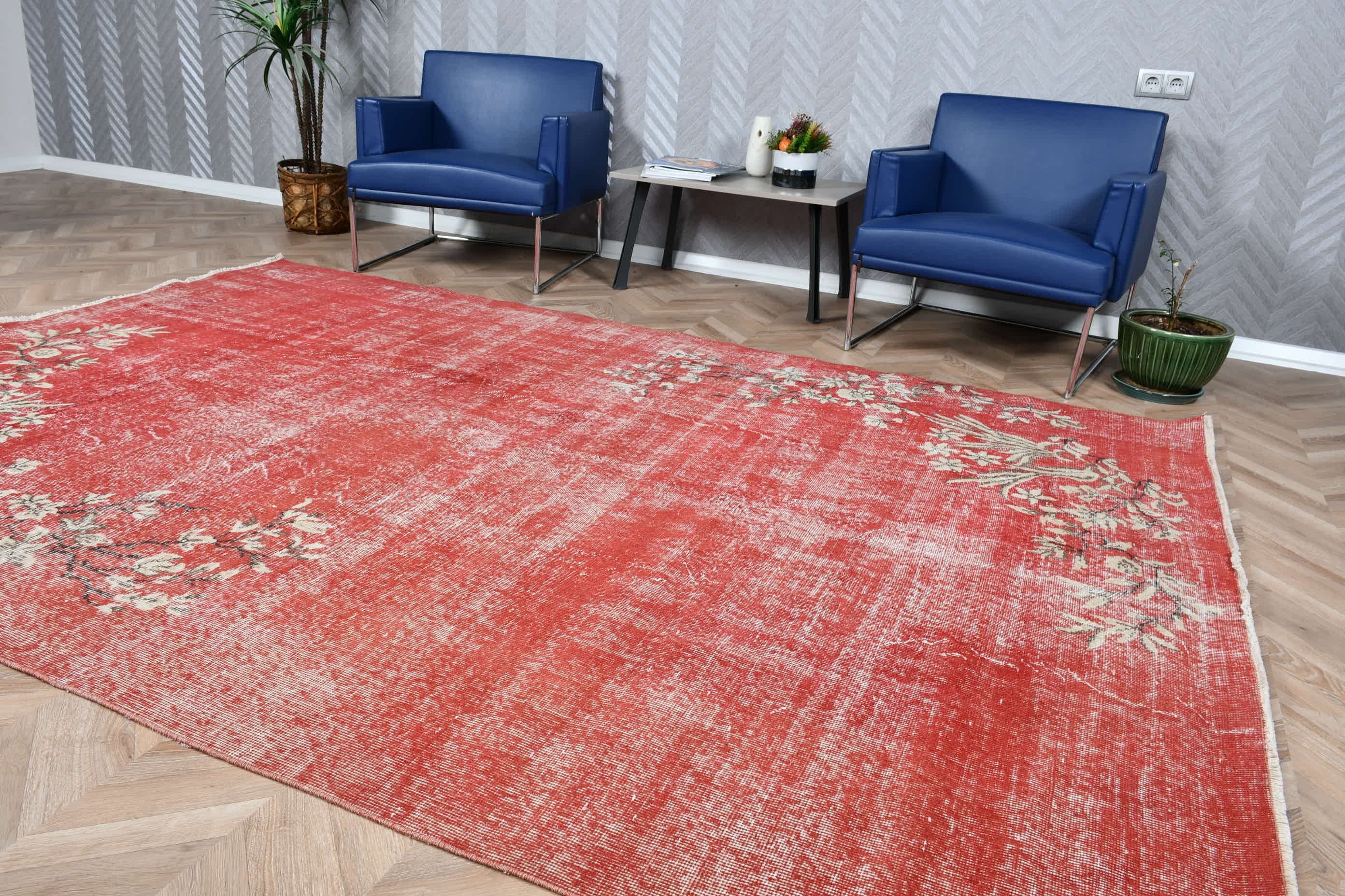 Turkish Rug, Rugs for Salon, Bedroom Rug, Salon Rugs, 6.9x10 ft Large Rug, Vintage Rug, Oriental Rug, Red Home Decor Rug