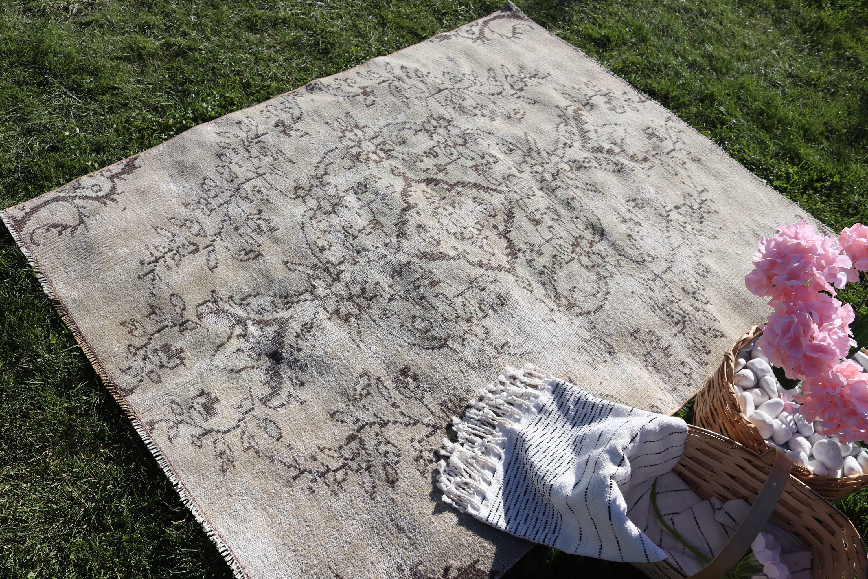 Yatak Odası Halıları, Bej Boho Halıları, Vintage Halılar, Giriş Halıları, Nötr Halılar, Mutfak Halısı, Yer Halısı, 4.1x5.3 ft Accent Halı, Türk Halısı