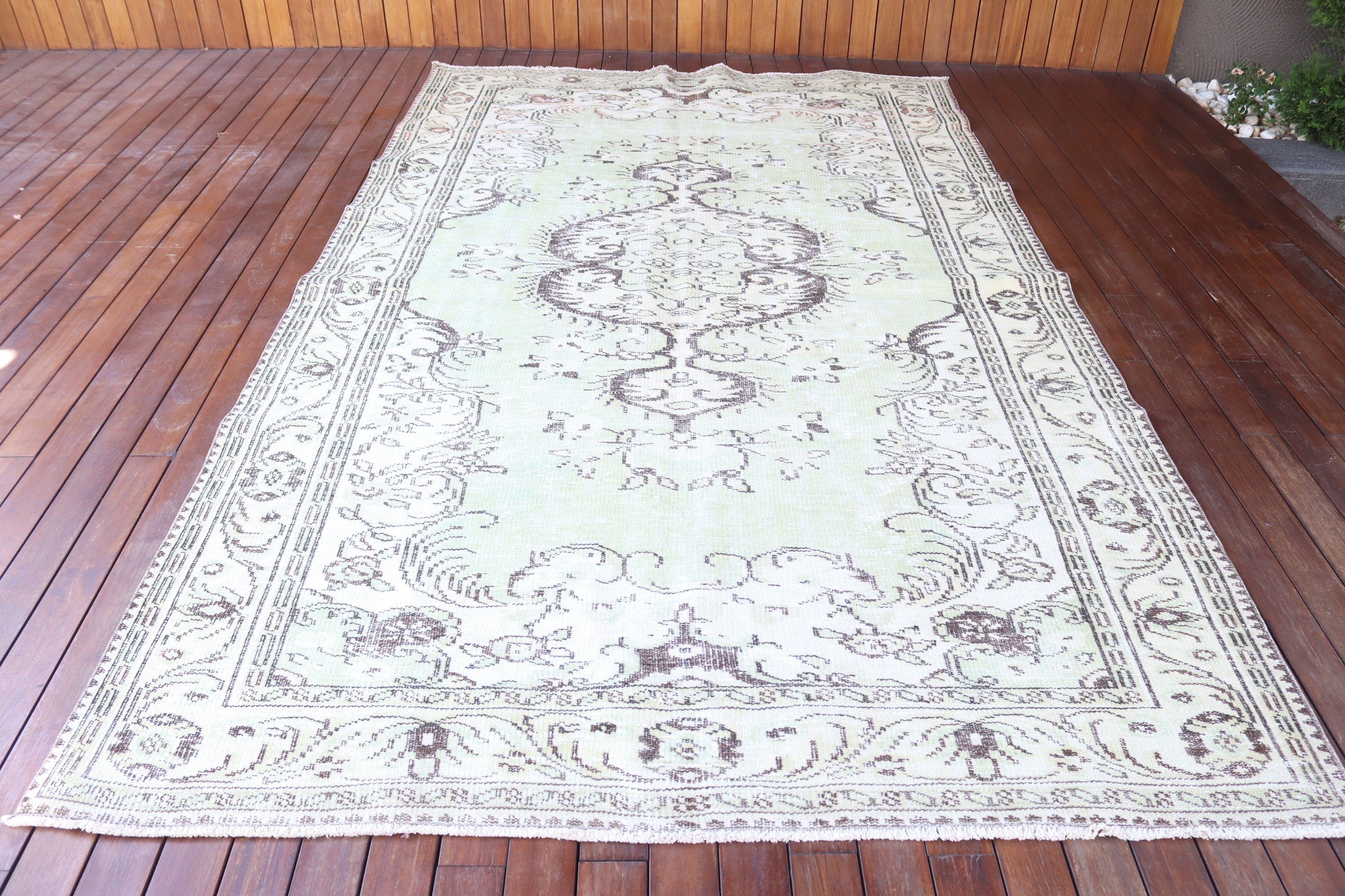 Vintage Halılar, Boho Halı, Türk Halıları, Büyük Boho Halıları, 6,1x10,3 ft Büyük Halı, Yeşil Anadolu Halısı, El Dokuma Halıları, Oturma Odası Halıları