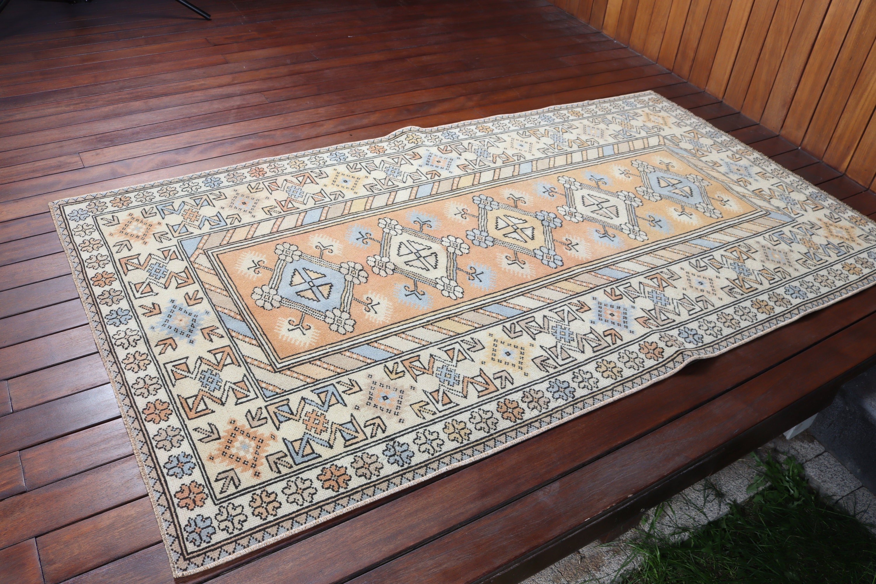 Turuncu Oushak Halılar, Vintage Halı, Ev Dekorasyonu Halısı, Yatak Odası Halıları, Türkiye Halıları, 3.7x6.6 ft Alan Halıları, Türk Halısı, Mutfak Halısı, Çocuk Halıları