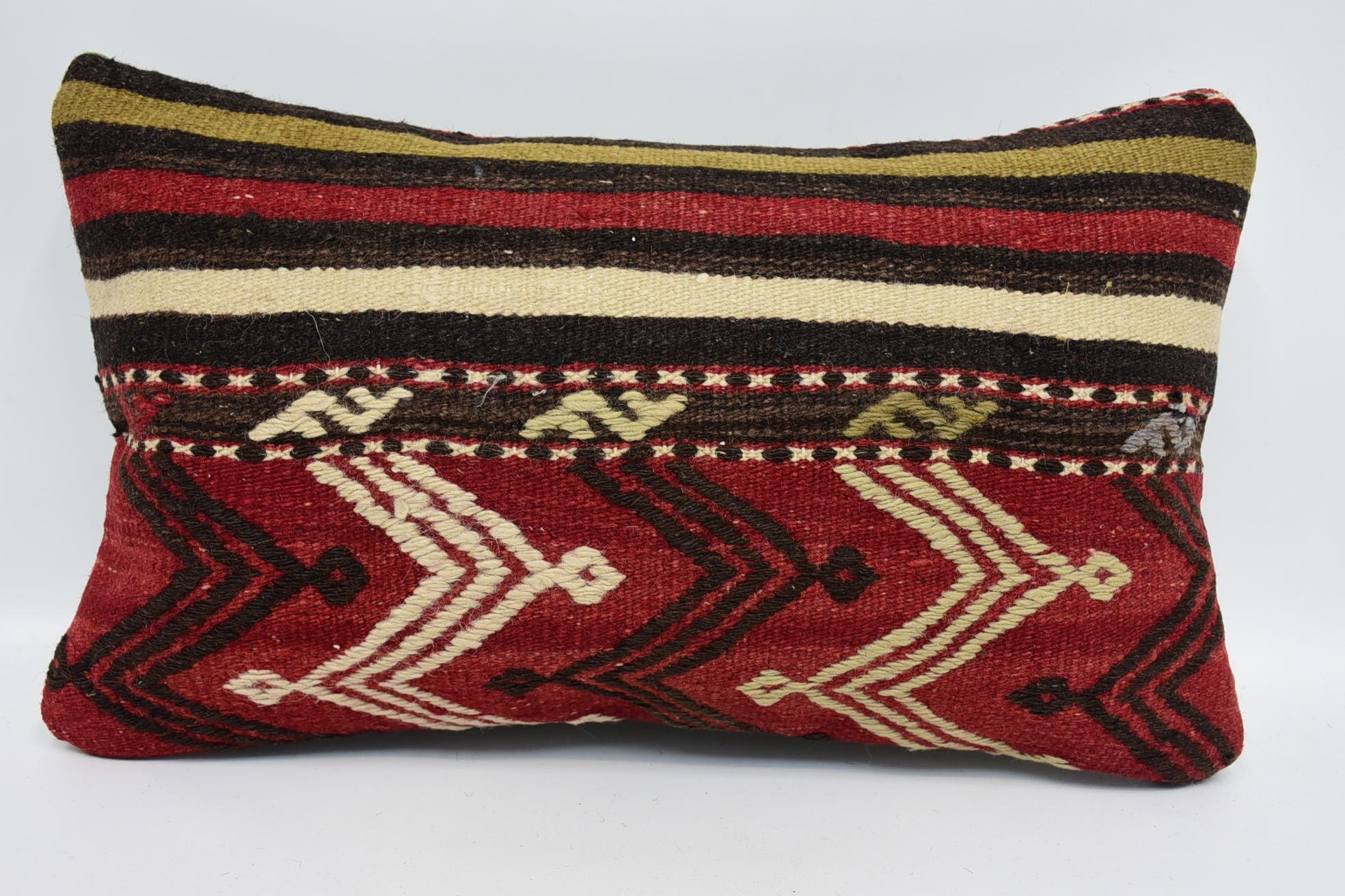 Meditation Cushion, Throw Kilim Pillow, 12"x20" Red Cushion Case, Bed Pillow, Handmade Throw Pillow Case, Boho Pillow, Antique Pillows