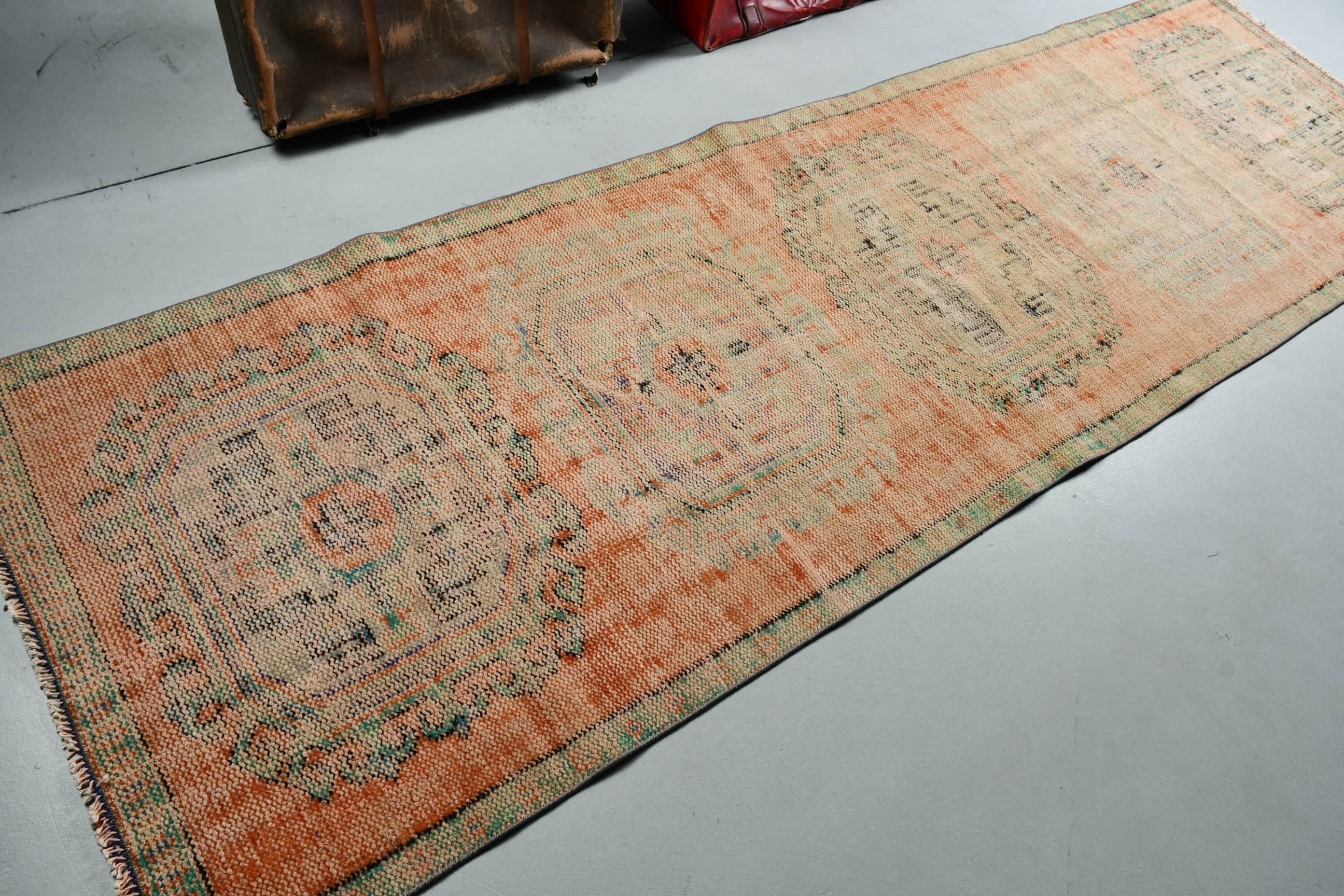 Corridor Rug, Stair Rug, Anatolian Rug, Orange  3.1x10.3 ft Runner Rugs, Pale Rug, Home Decor Rugs, Turkish Rug, Vintage Rugs