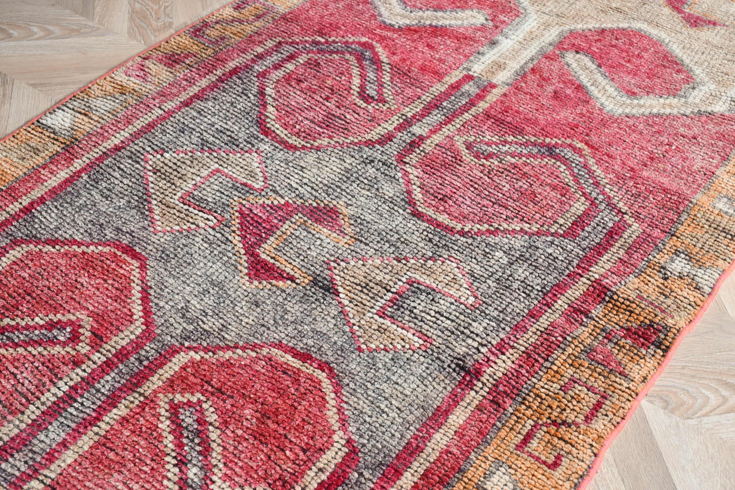 Turkish Rug, 3x10.5 ft Runner Rug, Hallway Rug, Moroccan Rug, Pink Anatolian Rug, Vintage Rug, Rugs for Runner, Wool Rug, Corridor Rugs