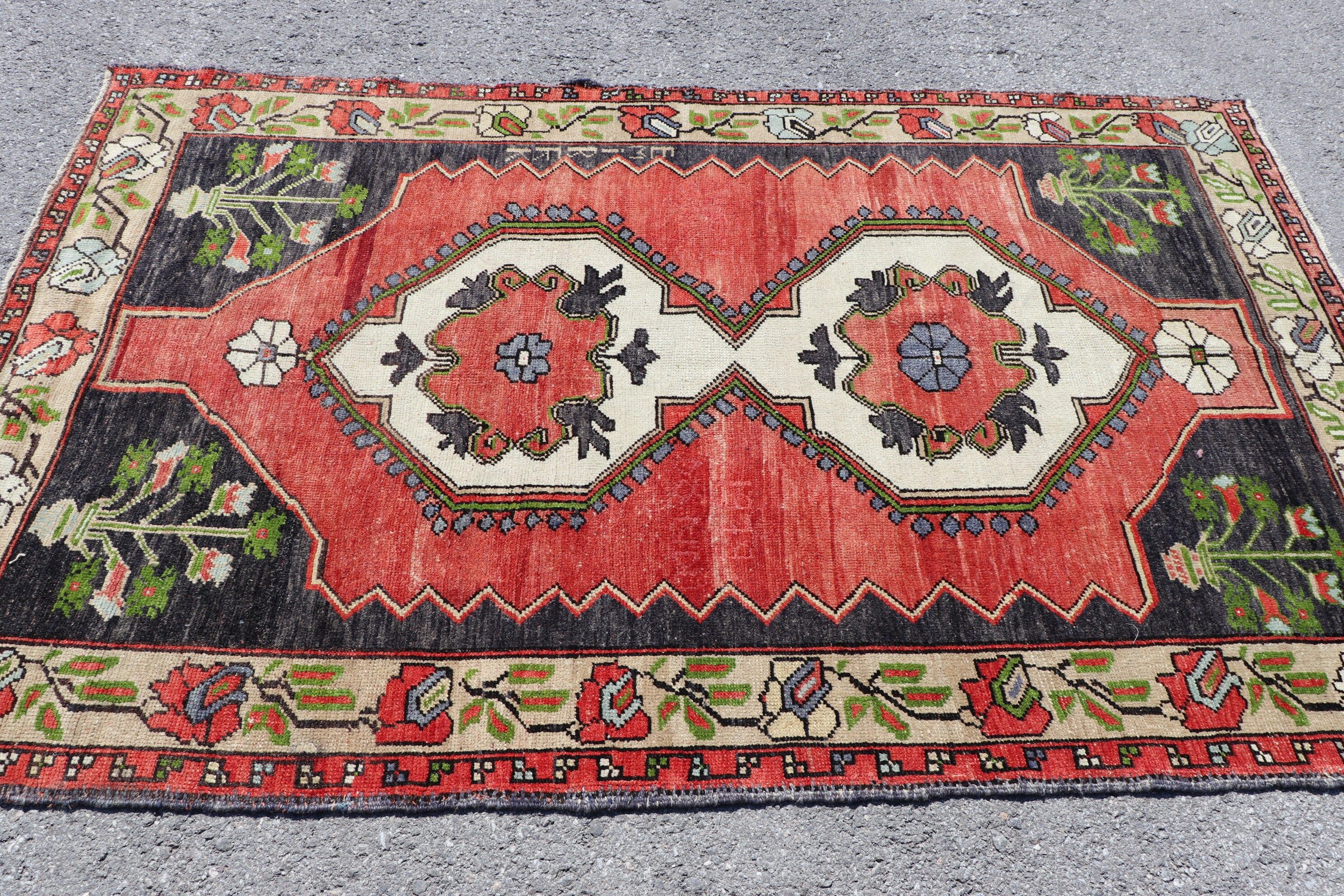 Dining Room Rug, 4.5x7.2 ft Area Rugs, Turkish Rugs, Kitchen Rug, Nomadic Rugs, Moroccan Rug, Vintage Rug, Bedroom Rug, Red Antique Rug