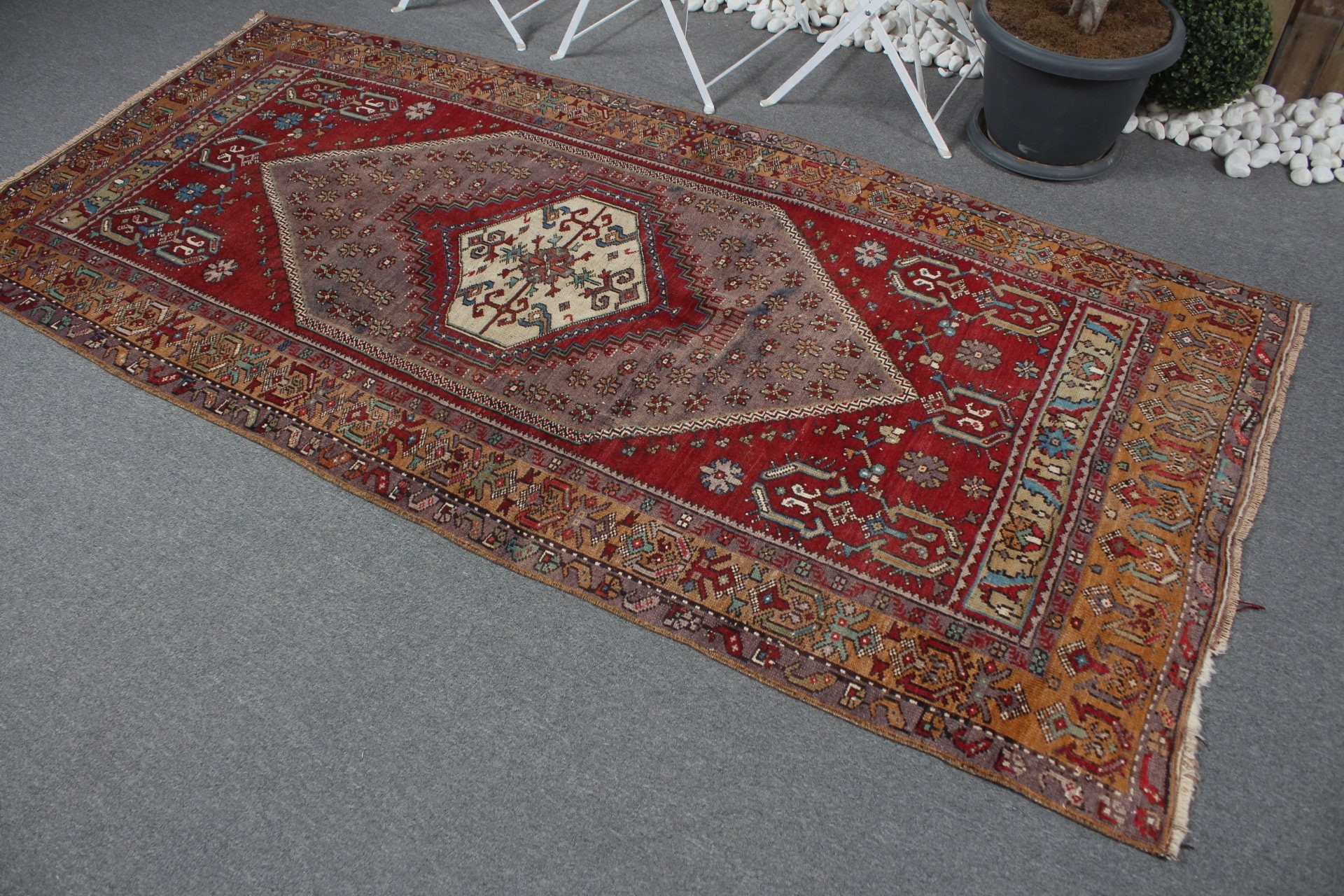 Oturma Odası Halıları, İç Mekan Halıları, Anadolu Halıları, Vintage Halı, Bohem Halısı, 3,8x7,9 ft Alan Kilimi, Kırmızı Oryantal Halı, Oryantal Halı, Türk Halıları