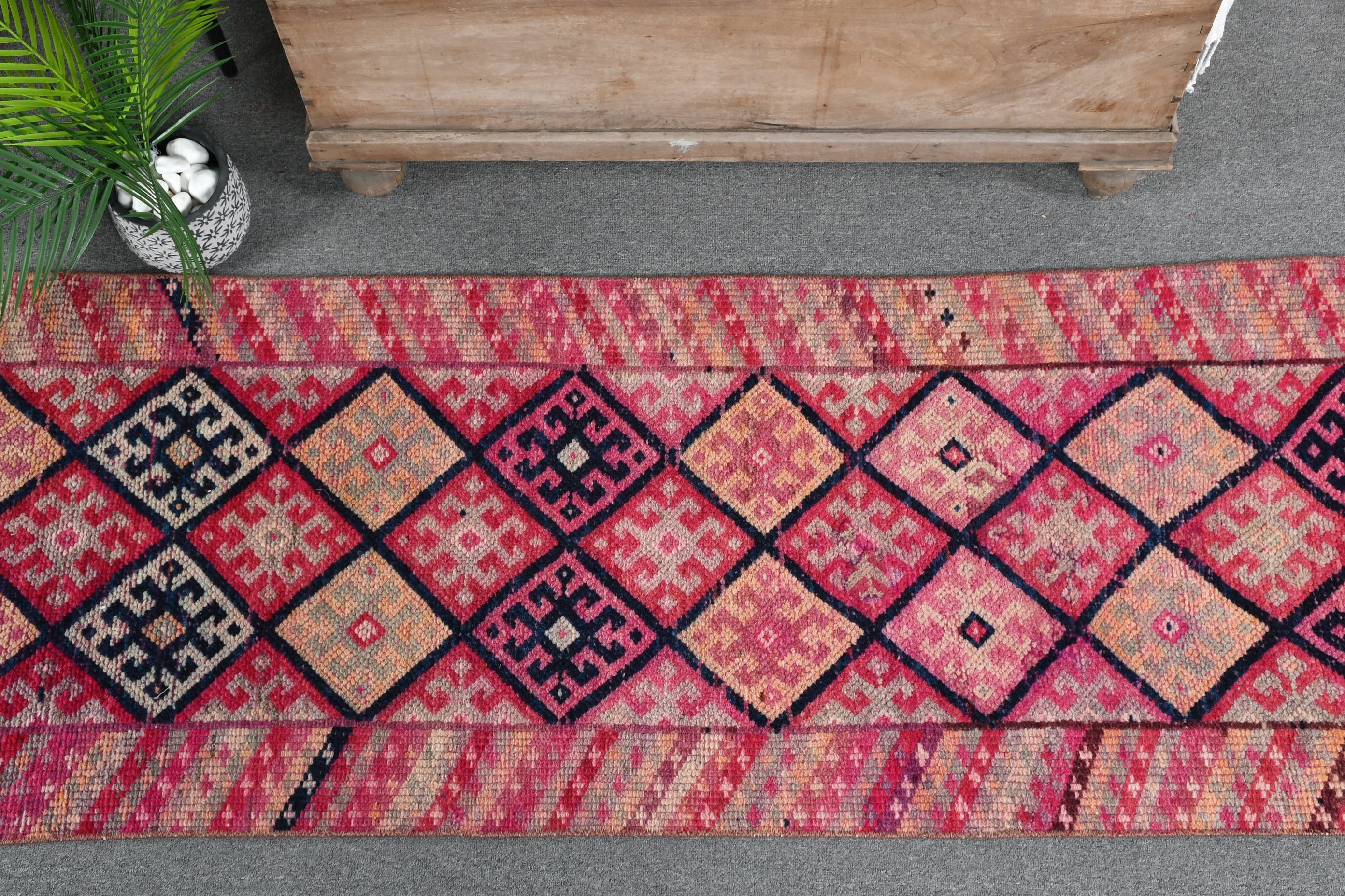 Pink Oriental Rug, 2.3x10.7 ft Runner Rug, Corridor Rug, Cool Rug, Vintage Rug, Turkish Rugs, Hallway Rug, Rugs for Hallway, Kitchen Rugs