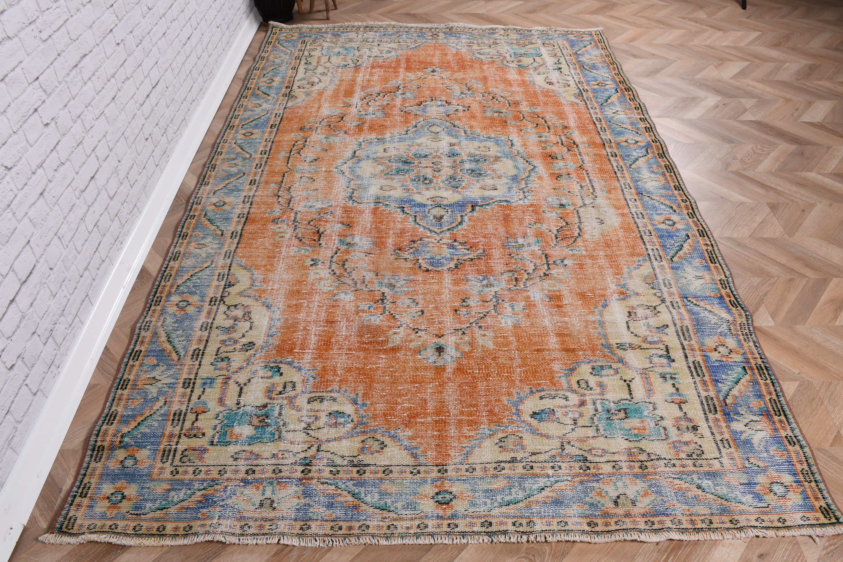 Sarı Anadolu Halısı, Lüks Halı, Salon Halıları, Fas Halısı, 5,4x8,7 ft Büyük Halılar, Türk Halıları, Vintage Halılar, Boho Halısı, Büyük Oushak Halısı