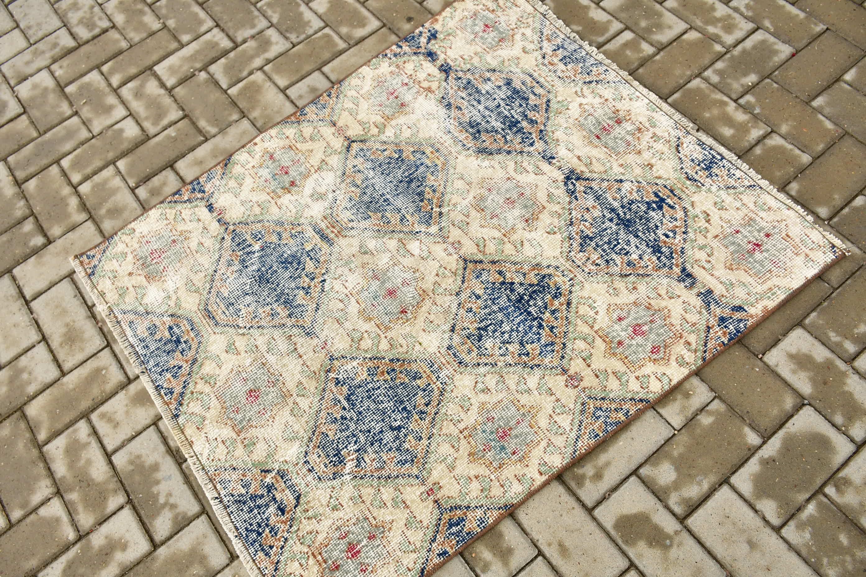 Wool Rug, 3.2x3.9 ft Small Rug, Beige Cool Rugs, Antique Rugs, Rugs for Car Mat, Vintage Rug, Bathroom Rug, Turkish Rugs, Bedroom Rug