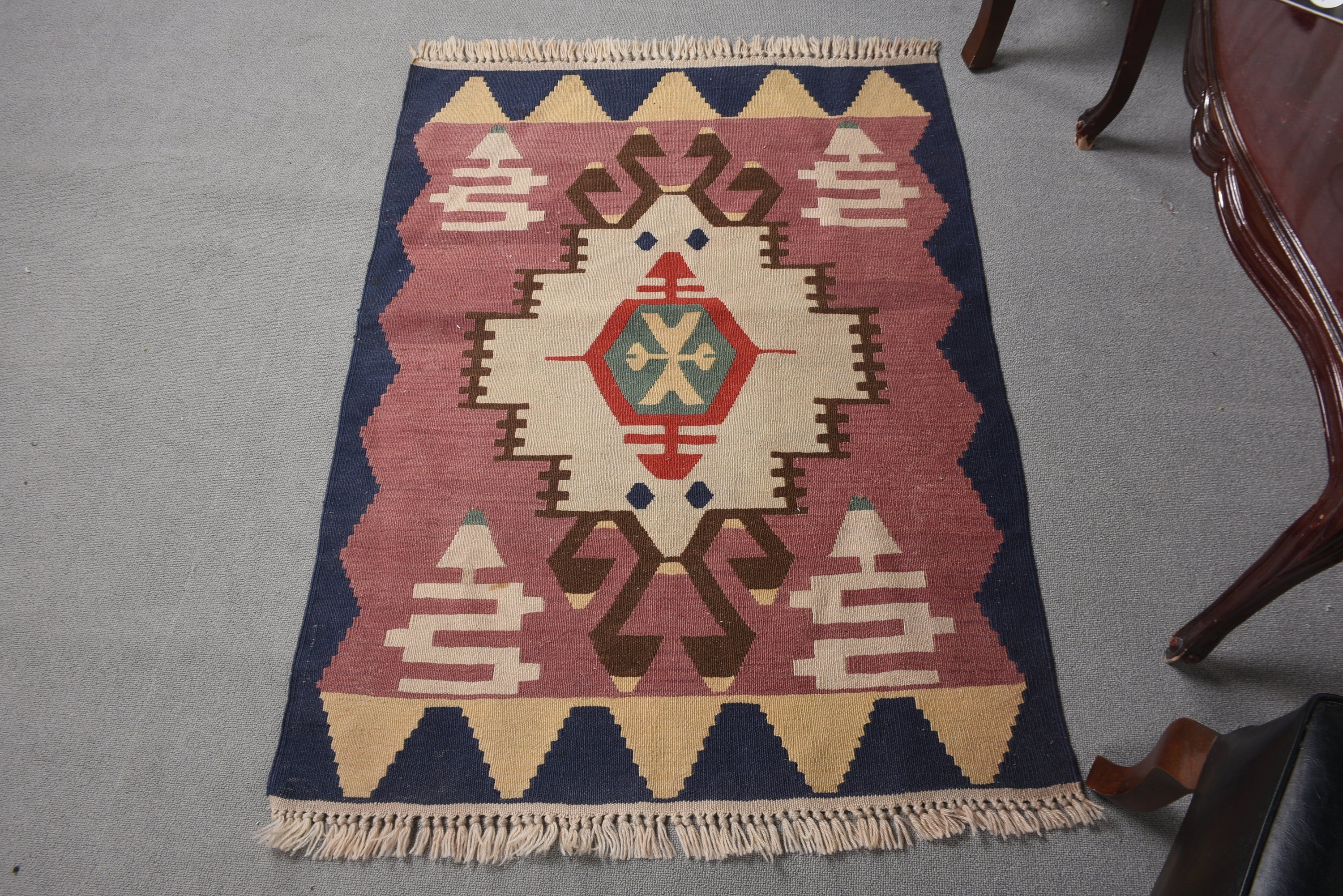 2.9x3.9 ft Küçük Halılar, Geometrik Halılar, Kilim, Giriş Halısı, Çocuk Halısı, Vintage Halılar, Pembe Geometrik Halılar, Türk Halısı, Fas Halıları