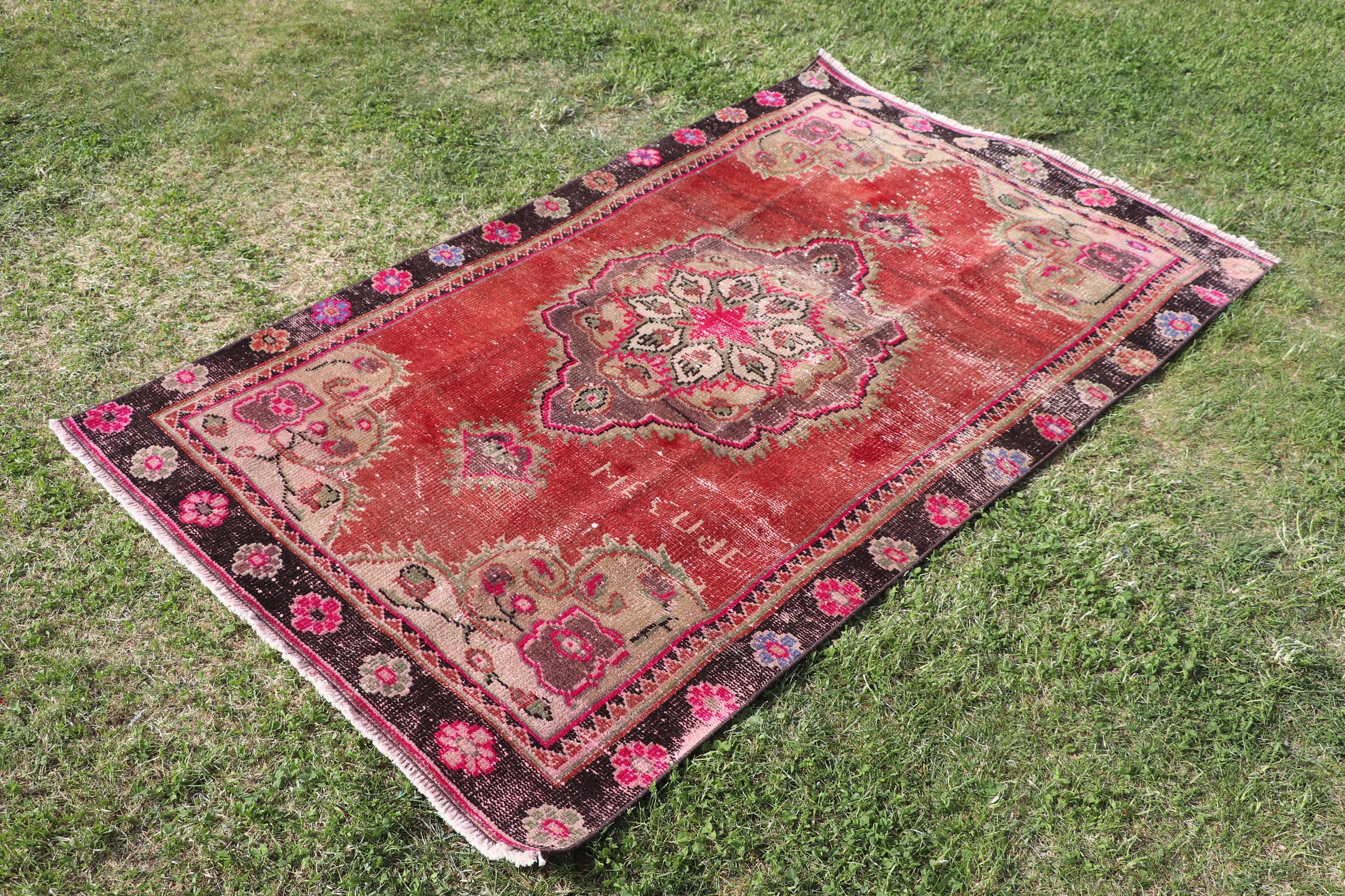 Kırmızı Oushak Halılar, Vintage Vurgulu Halılar, Oryantal Halı, Türk Halısı, Vintage Halı, 3,4x5,5 ft Aksanlı Halılar, Açıklama Halıları, Boho Vurgulu Halı