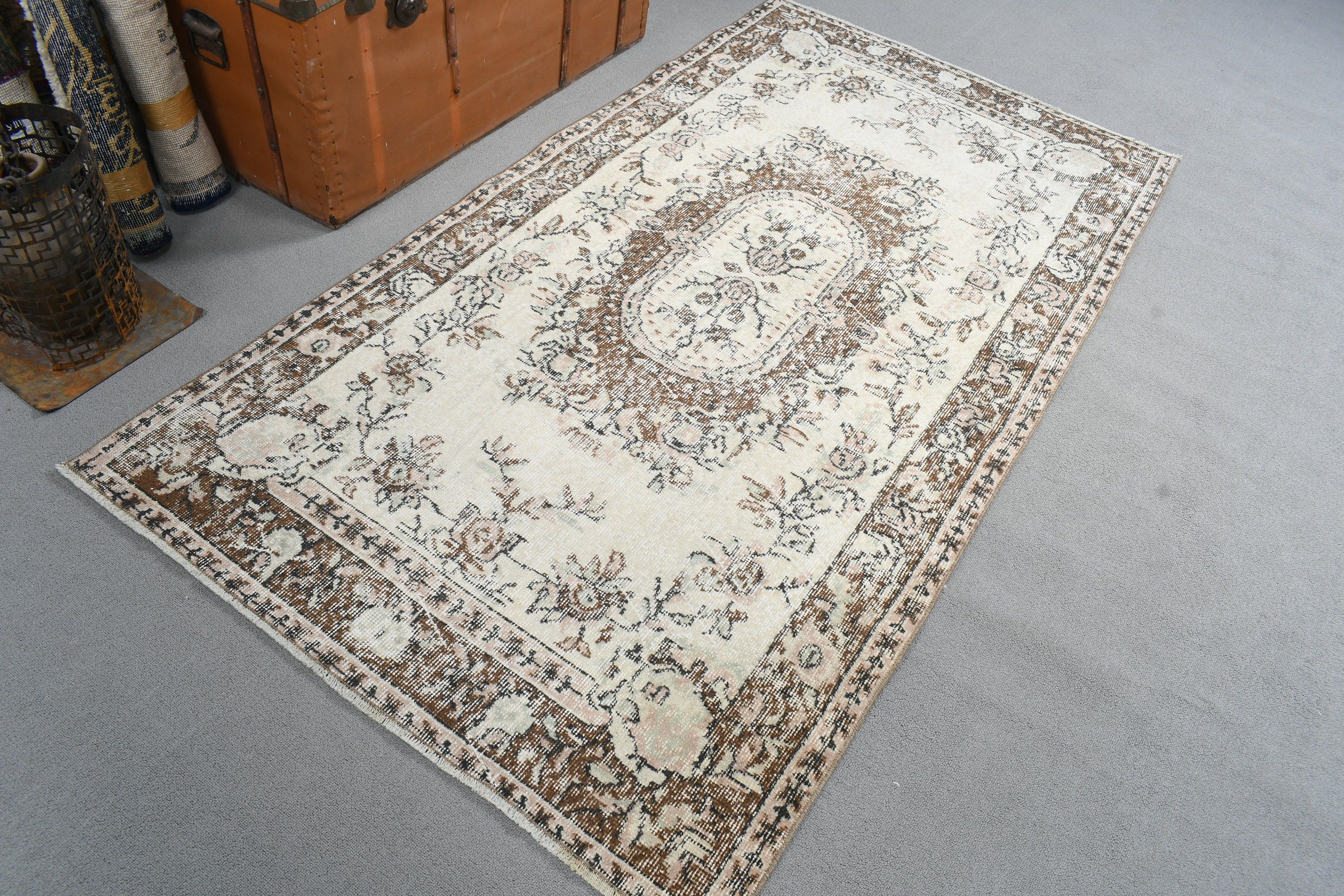 Giriş Halıları, Boho Vurgulu Halı, Vintage Halı, Türk Halısı, Antika Halılar, Bej Boho Halısı, Giriş Halıları, 3,5x6,6 ft Vurgulu Halılar