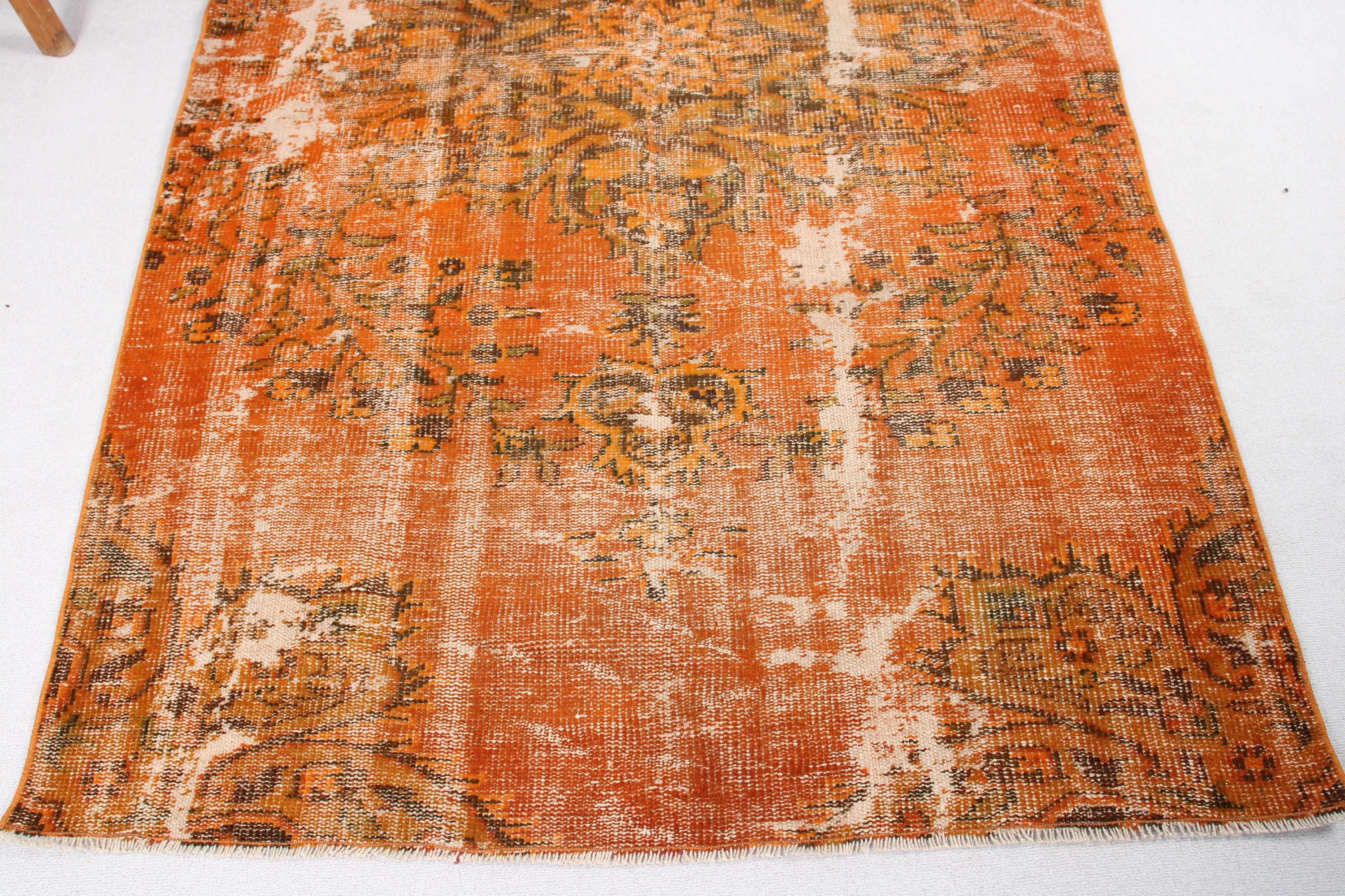 Vintage Rugs, Aztec Rugs, Boho Rug, Turkish Rug, Kitchen Rugs, 4.4x7.2 ft Area Rugs, Wool Rug, Vintage Area Rug, Orange Anatolian Rugs