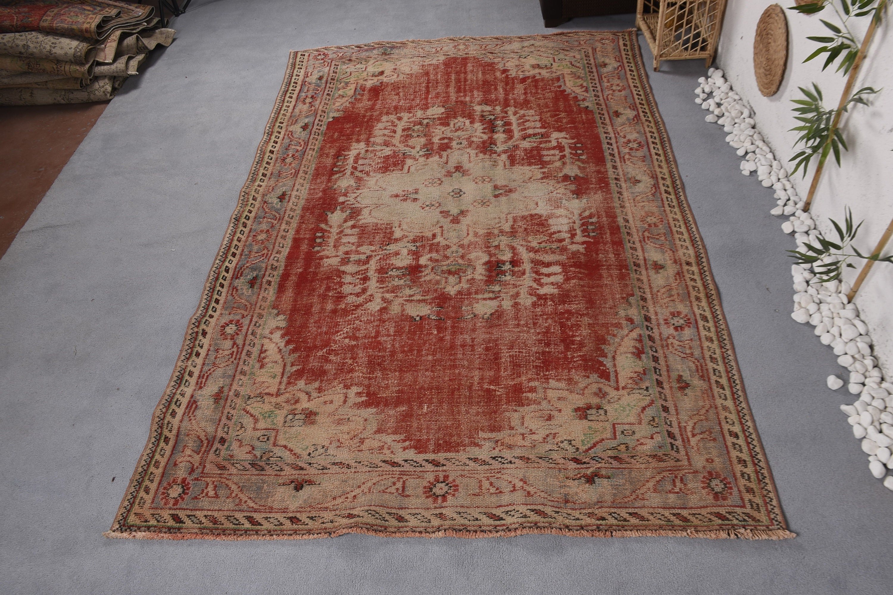 Anatolian Rug, Salon Rugs, Vintage Rug, Floor Rug, Red Moroccan Rugs, Turkish Rug, Art Rug, Dining Room Rugs, 6.3x9.4 ft Large Rugs