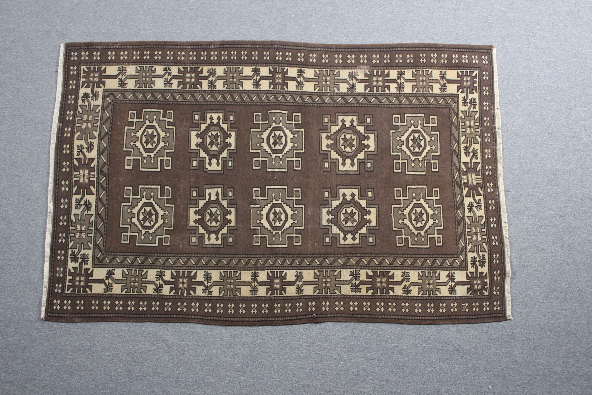 Kahverengi Ev Dekor Halısı, Vintage Halı, Çocuk Halısı, Türk Halıları, Ev Dekorasyonu Halıları, Sanat Halısı, Oturma Odası Halısı, 3.9x6.2 ft Alan Halısı