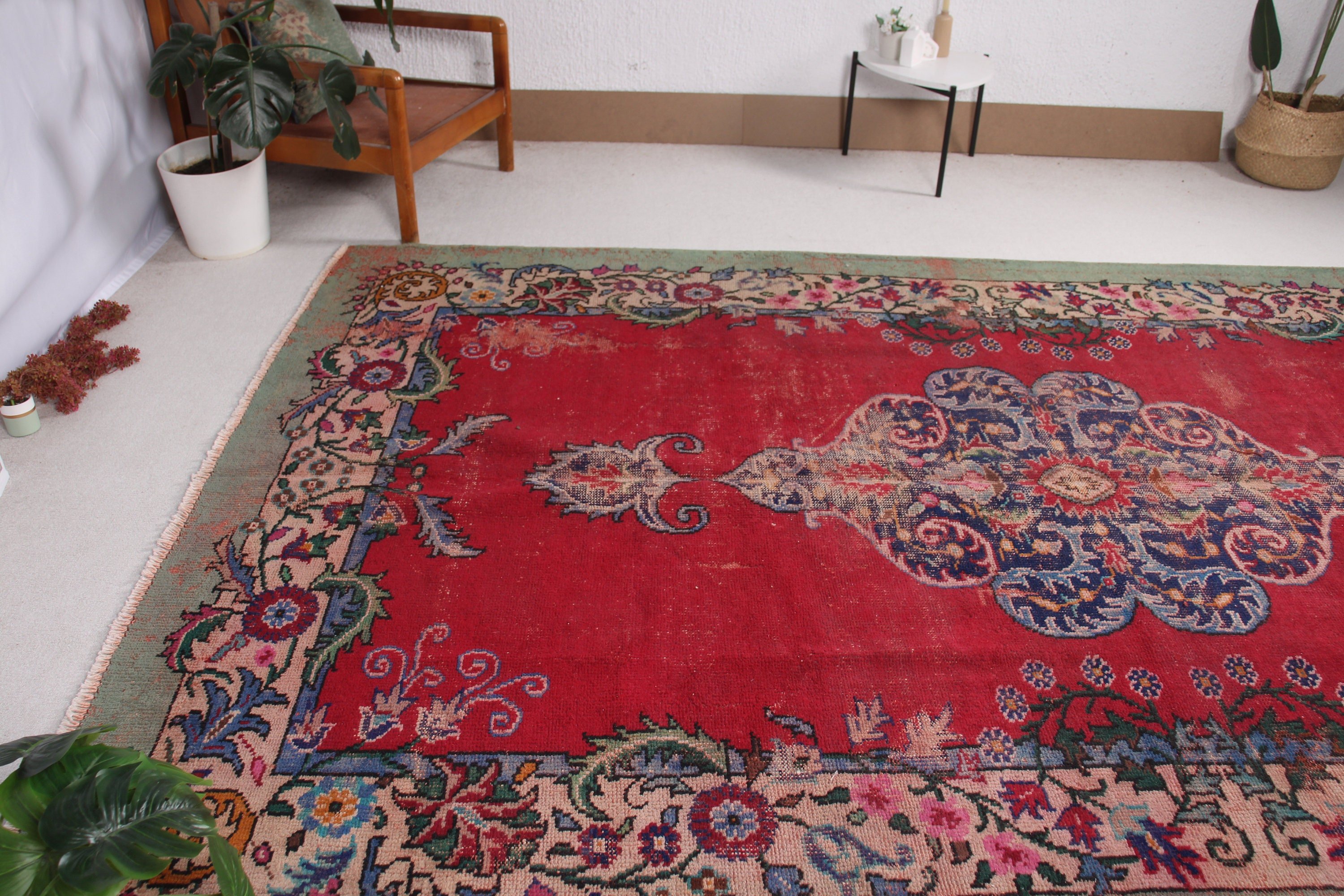 Salon Halıları, Vintage Halılar, Geometrik Halılar, Salon Halısı, 7,2x11,3 ft Büyük Boy Halı, Salon Halıları, Türk Halıları, Havalı Halı, Kırmızı Anadolu Halıları