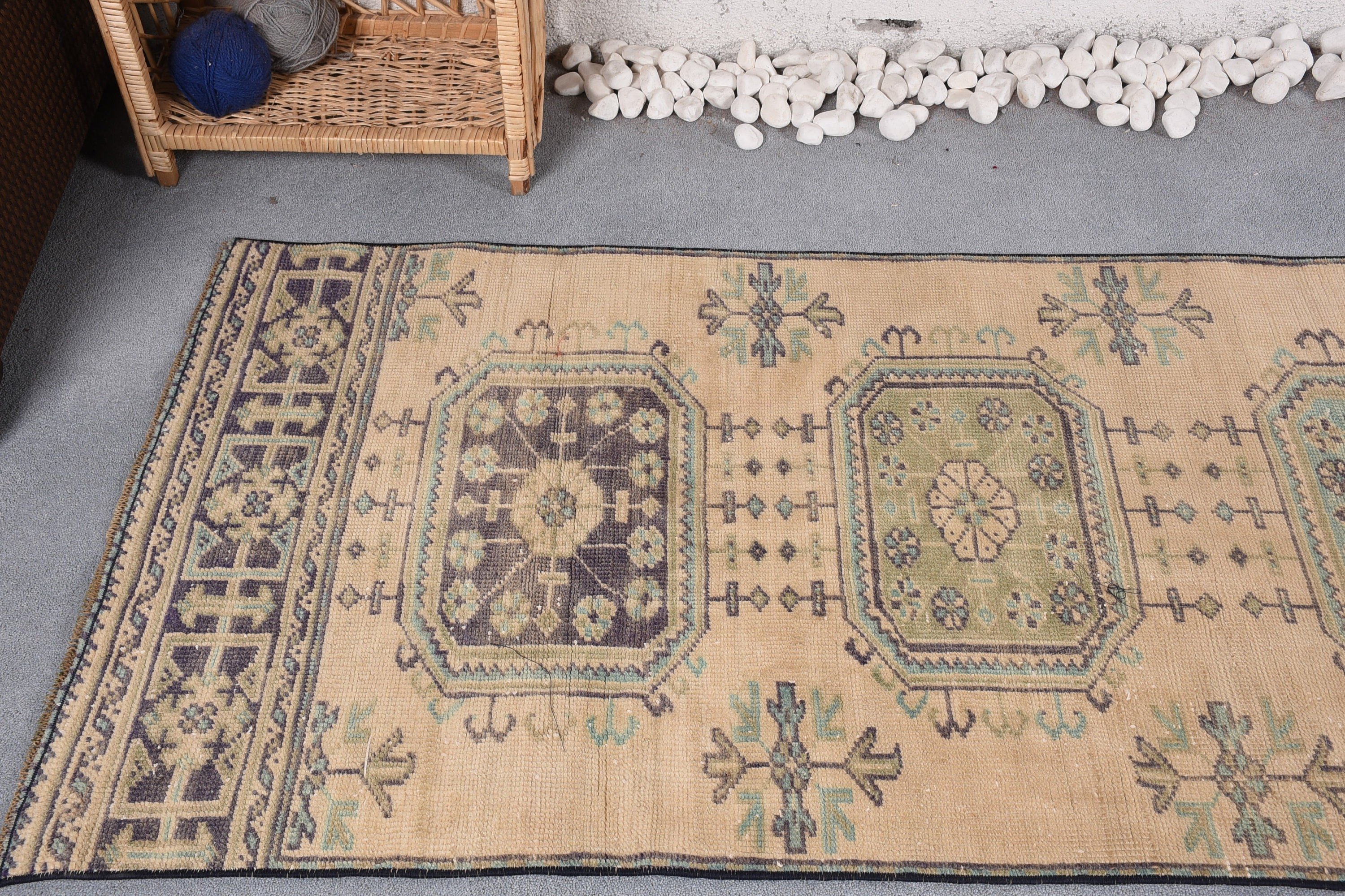 Vintage Halı, 2.9x10.1 ft Runner Halı, Bej Oryantal Halı, Ev Dekorasyonu Halısı, Merdiven Halısı, Türk Halıları, Merdiven Halıları, Yer Halısı, Koridor Halısı