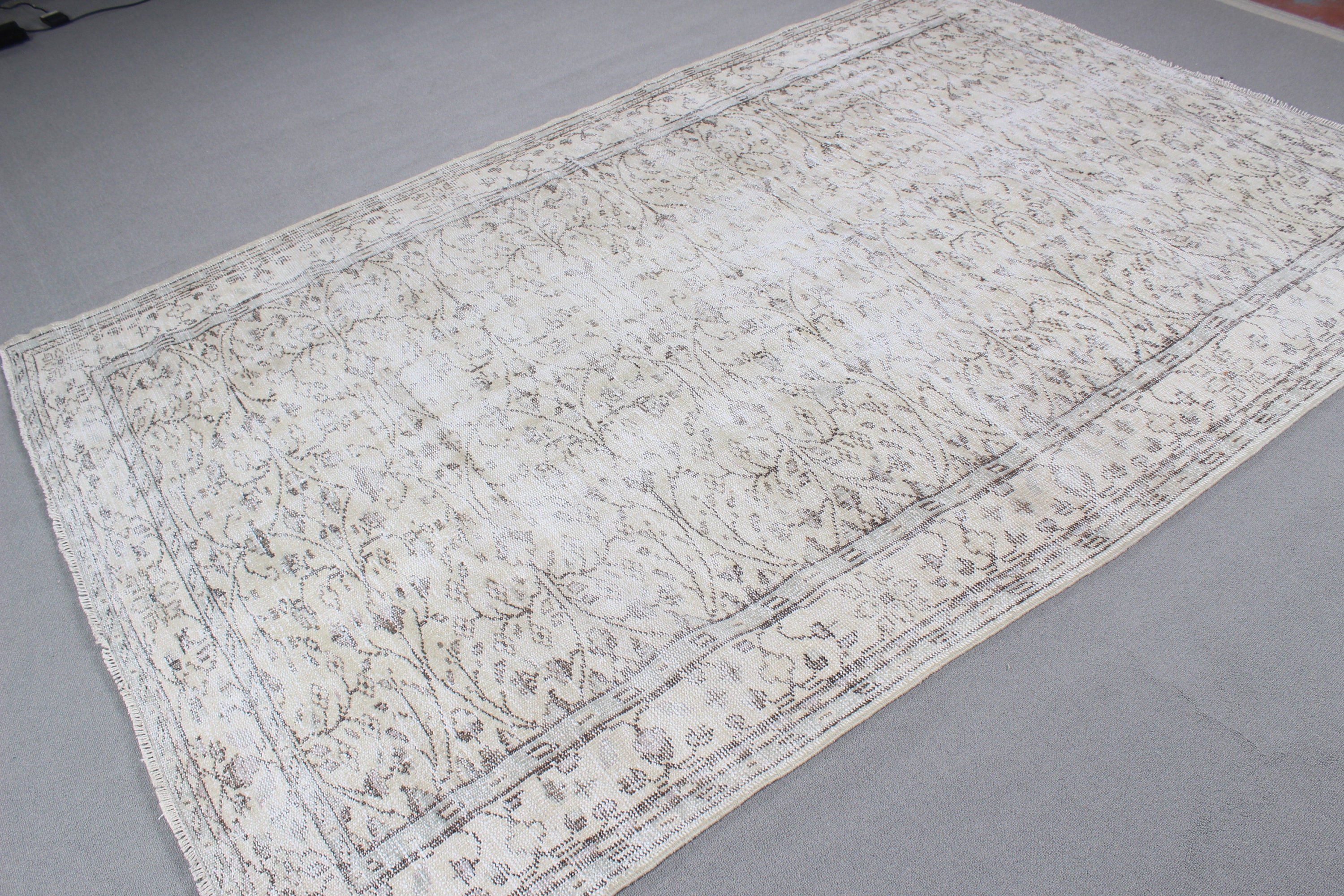 Vintage Halı, Bildiri Halısı, Yatak Odası Halısı, Bej Nötr Halı, 5.8x8.8 ft Büyük Halı, Türk Halıları, Büyük Vintage Halı, Etnik Halı