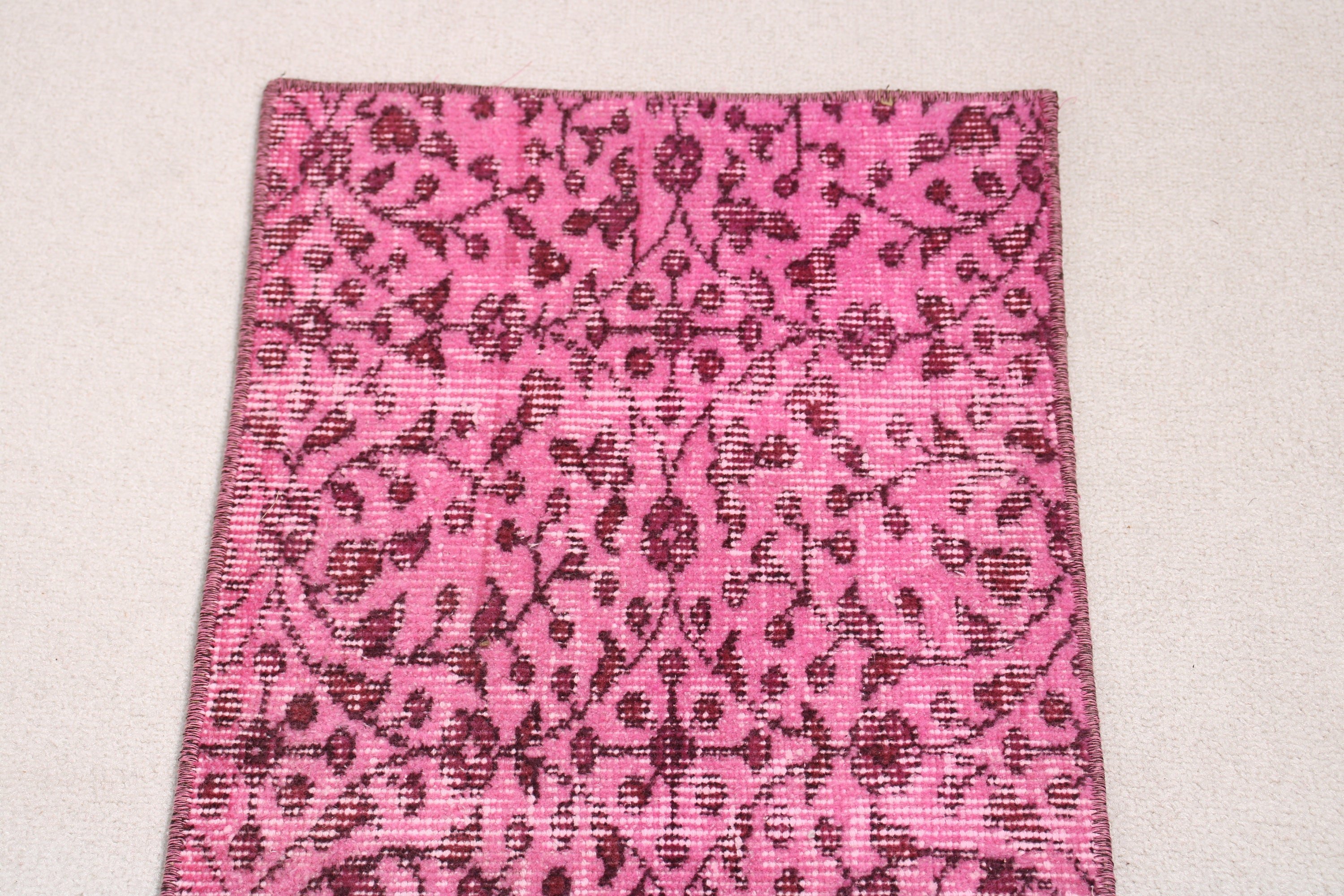 Pink Anatolian Rug, Turkish Rugs, 1.3x2.9 ft Small Rugs, Entry Rug, Car Mat Rugs, Artistic Rugs, Handwoven Rugs, Vintage Rug, Statement Rug