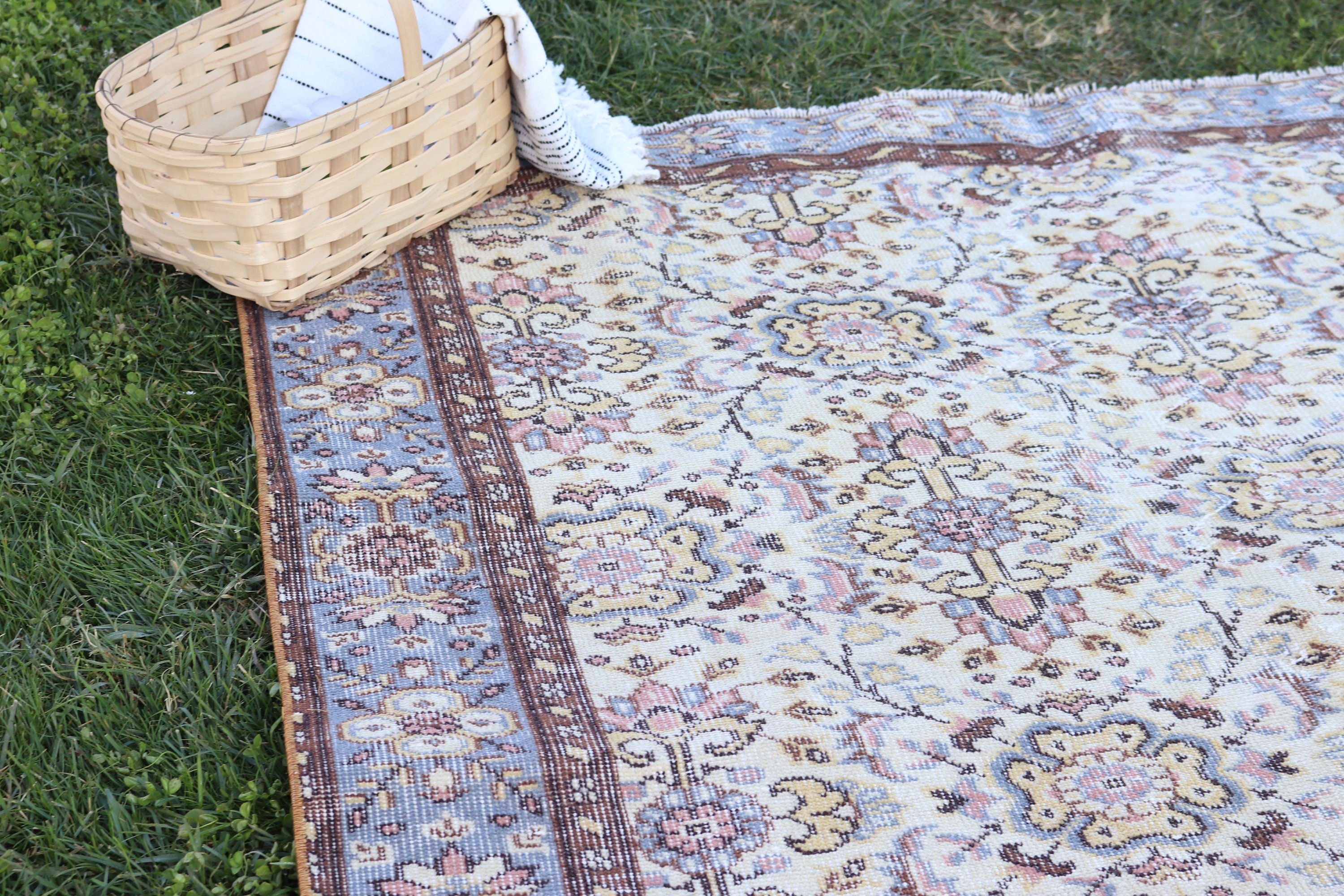 Bej Anadolu Halısı, Vintage Halı, Büyük Oushak Halıları, Büyük Boho Halısı, 5,8x9,2 ft Büyük Halıları, Türk Halısı, Fas Halısı, Havalı Halılar, Aztek Halısı