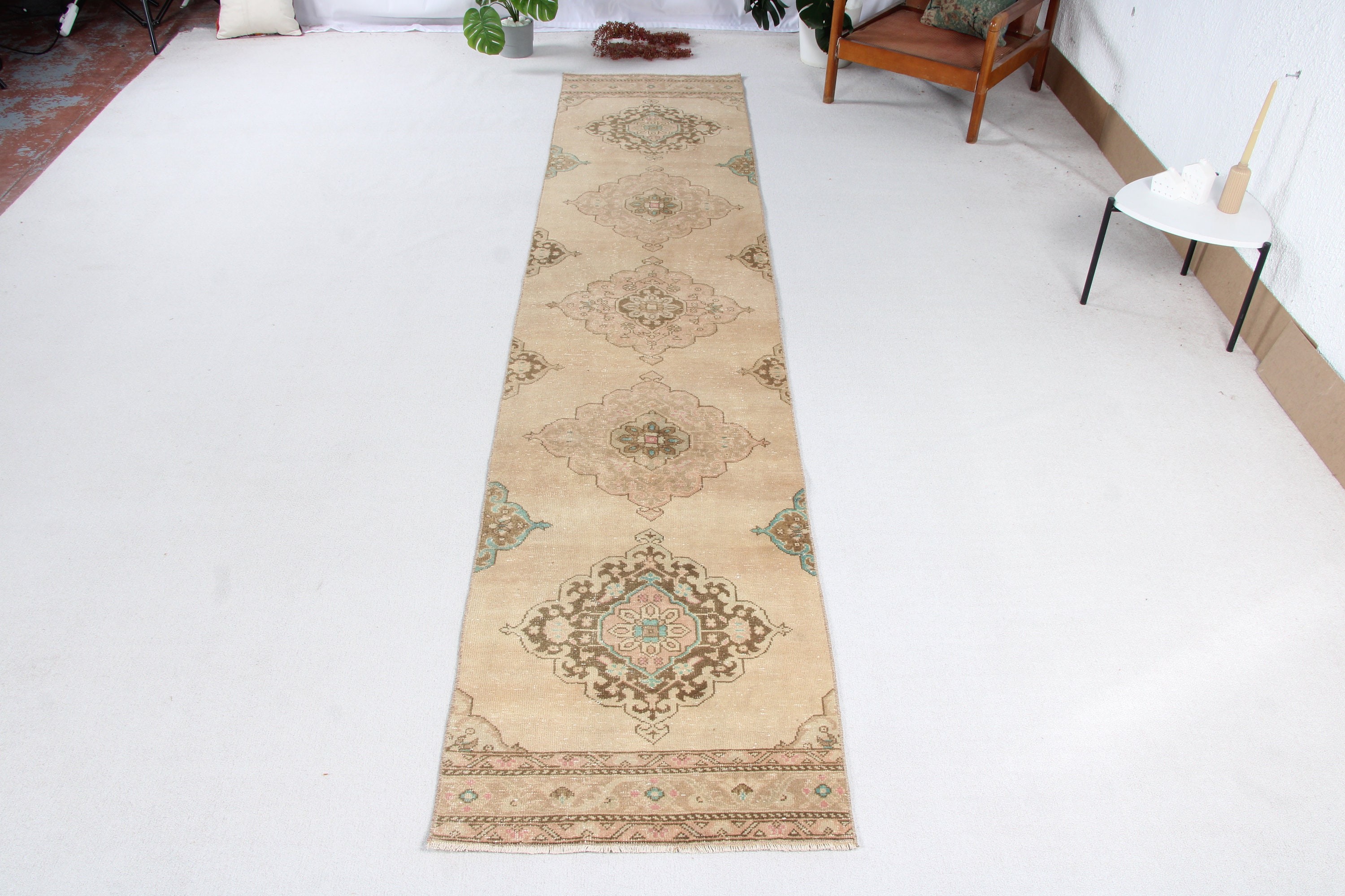 2.6x12.2 ft Runner Rug, Statement Rug, Kitchen Rugs, Turkish Rug, Exotic Rugs, Vintage Rug, Brown Boho Rug, Flatweave Rug, Corridor Rugs