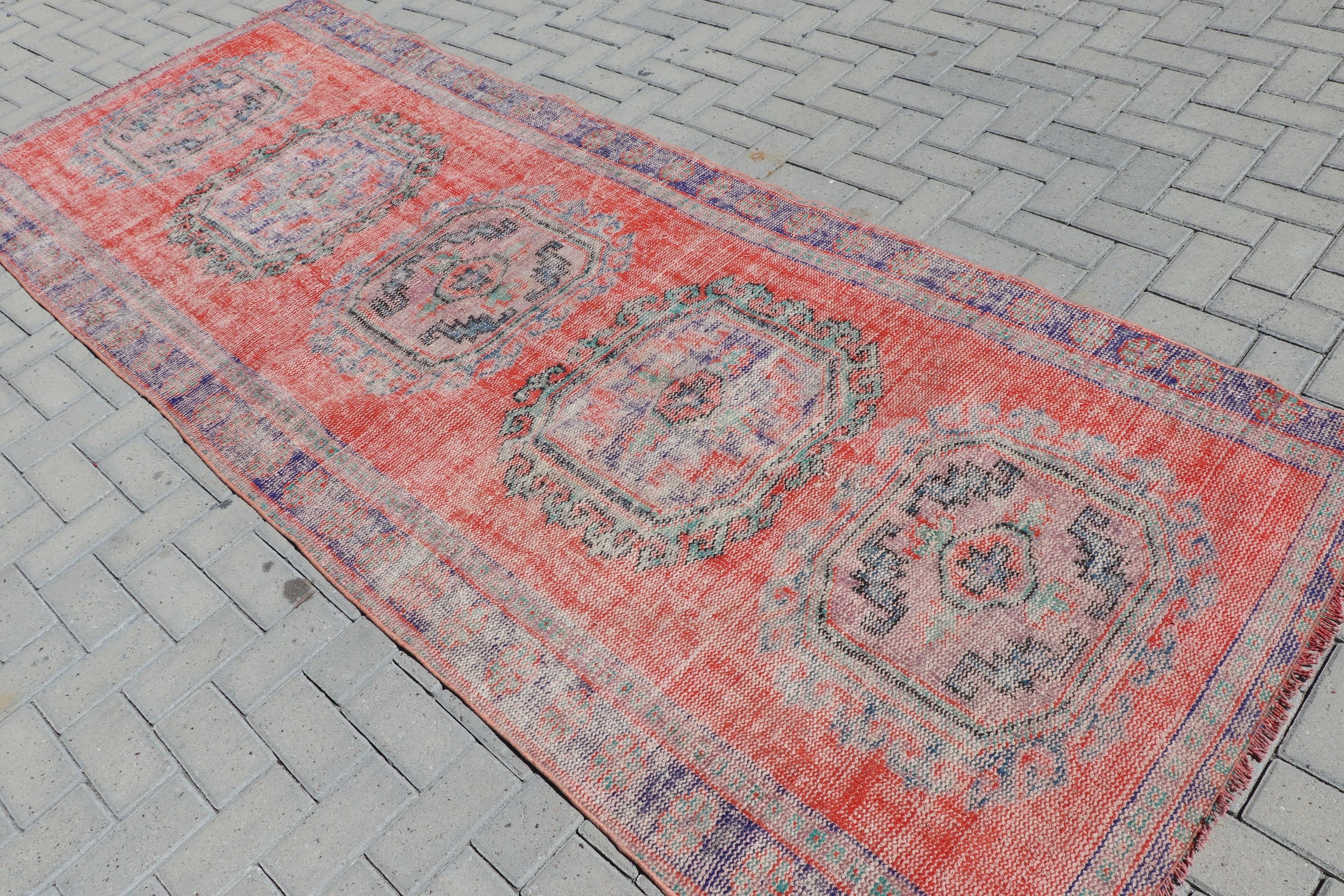 Anatolian Rugs, 4x10.6 ft Runner Rug, Red Cool Rug, Turkish Rugs, Antique Rug, Kitchen Rug, Rugs for Hallway, Vintage Rug, Hand Knotted Rug
