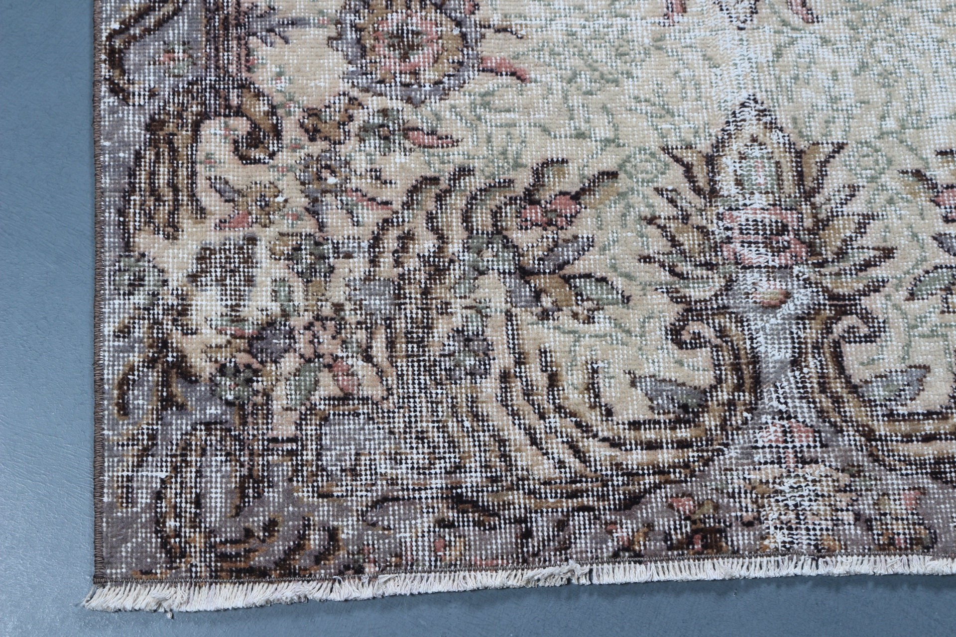 Vintage Rug, Rugs for Dining Room, Living Room Rugs, Floor Rugs, Dorm Rug, 3.7x6.9 ft Area Rug, Beige Wool Rugs, Bedroom Rug, Turkish Rug