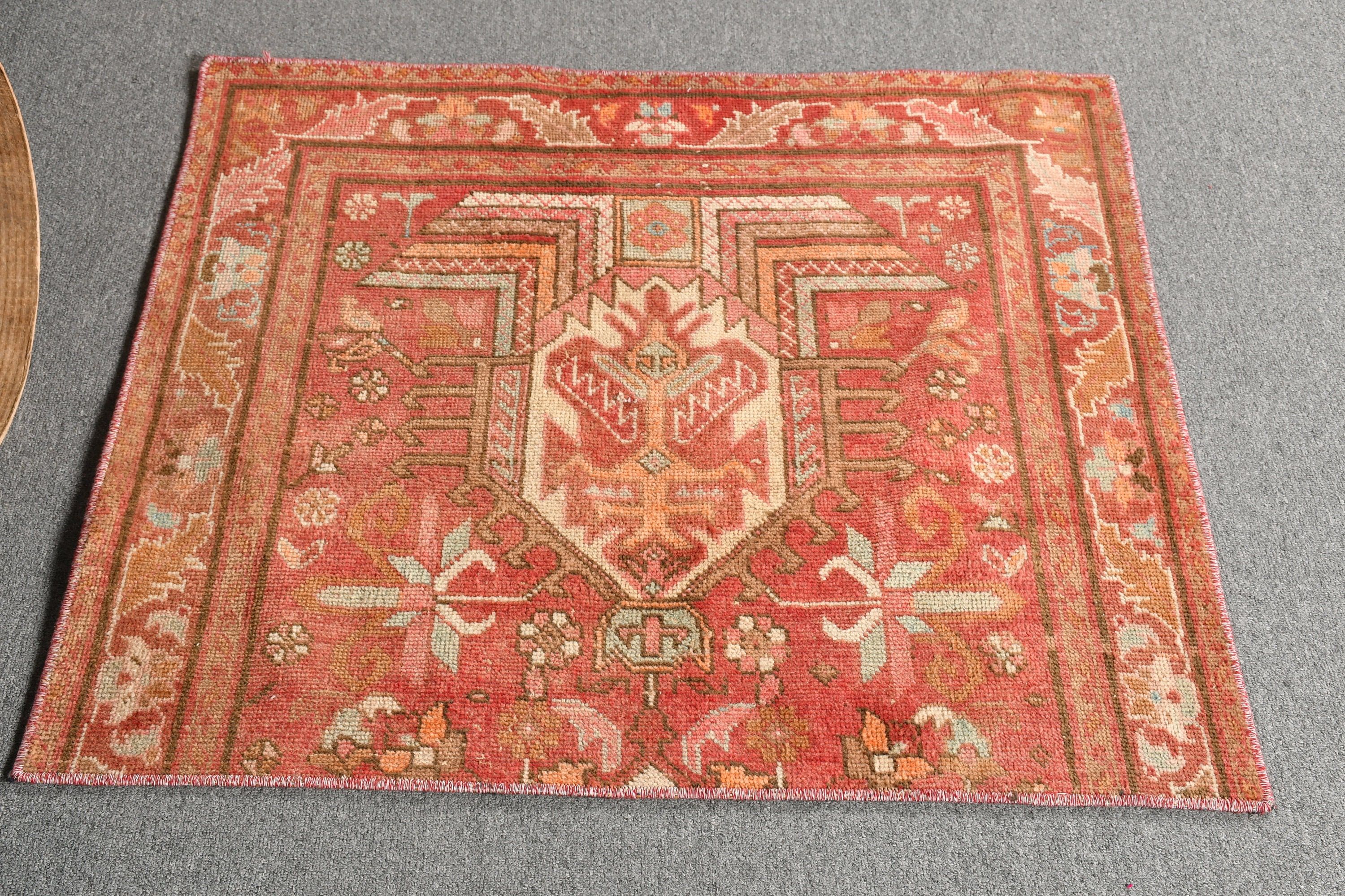 Vintage Rugs, 2.8x3.1 ft Small Rugs, Home Decor Rugs, Bathroom Rug, Rugs for Entry, Red Floor Rugs, Turkish Rug, Cool Rug, Door Mat Rug