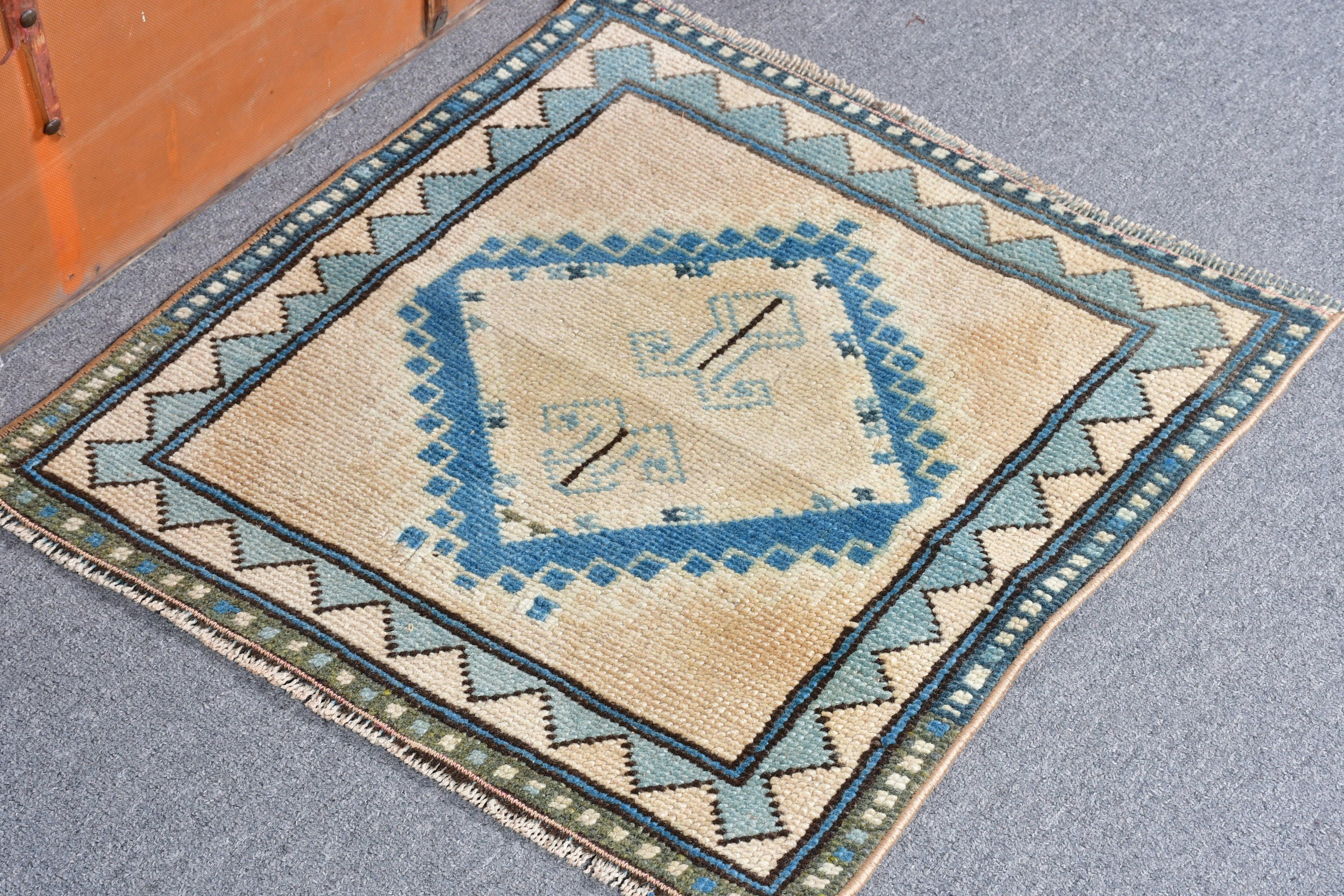 Beige Floor Rug, Bath Rug, Rugs for Entry, Vintage Rugs, Turkish Rug, Dorm Rug, Oriental Rug, 1.9x2 ft Small Rug, Kitchen Rug