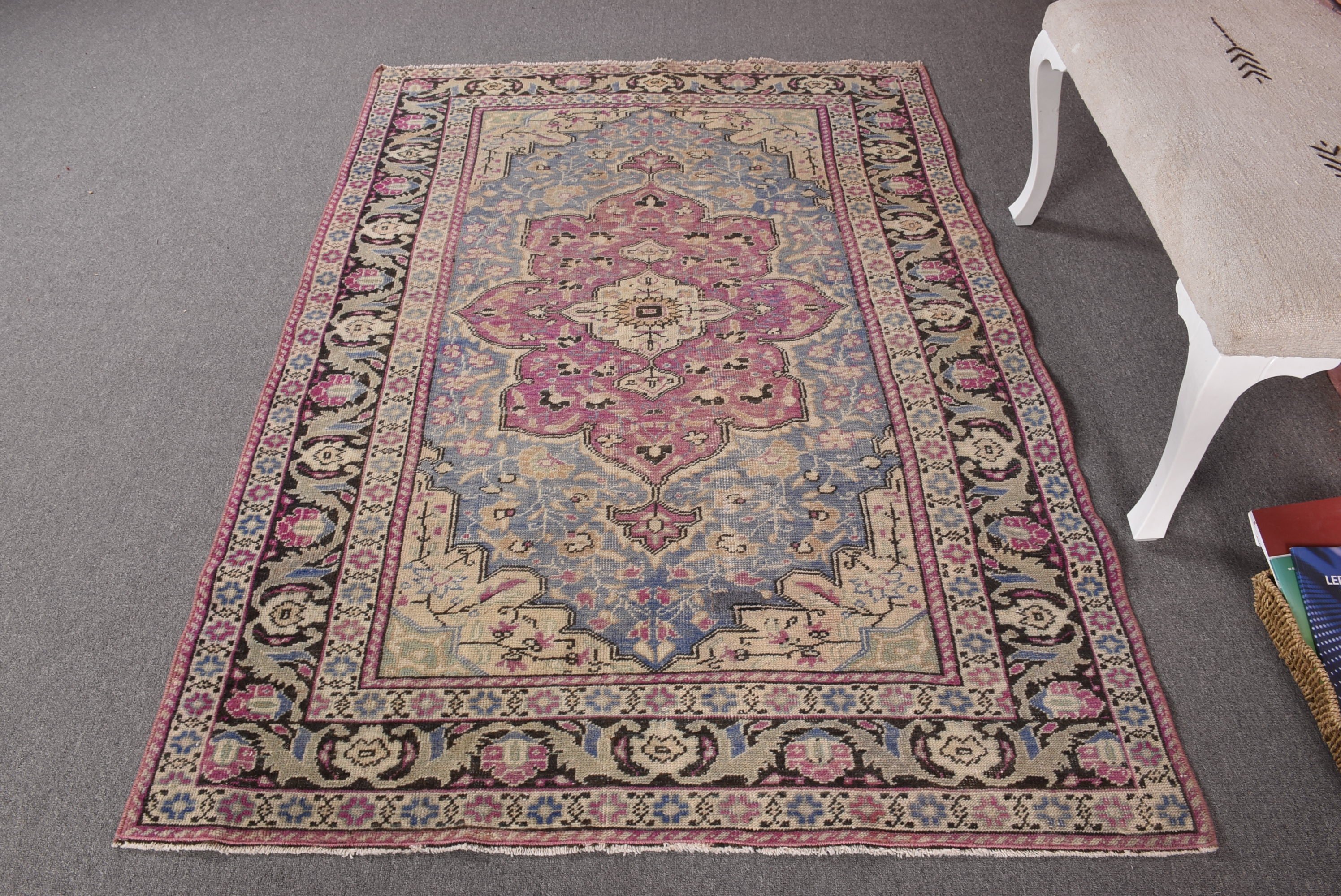 4.3x6.5 ft Alan Halısı, Pembe Nötr Halılar, Mutfak Halısı, Yatak Odası Halıları, Vintage Halılar, Türk Halıları, Ofis Halıları, Mutfak Halıları