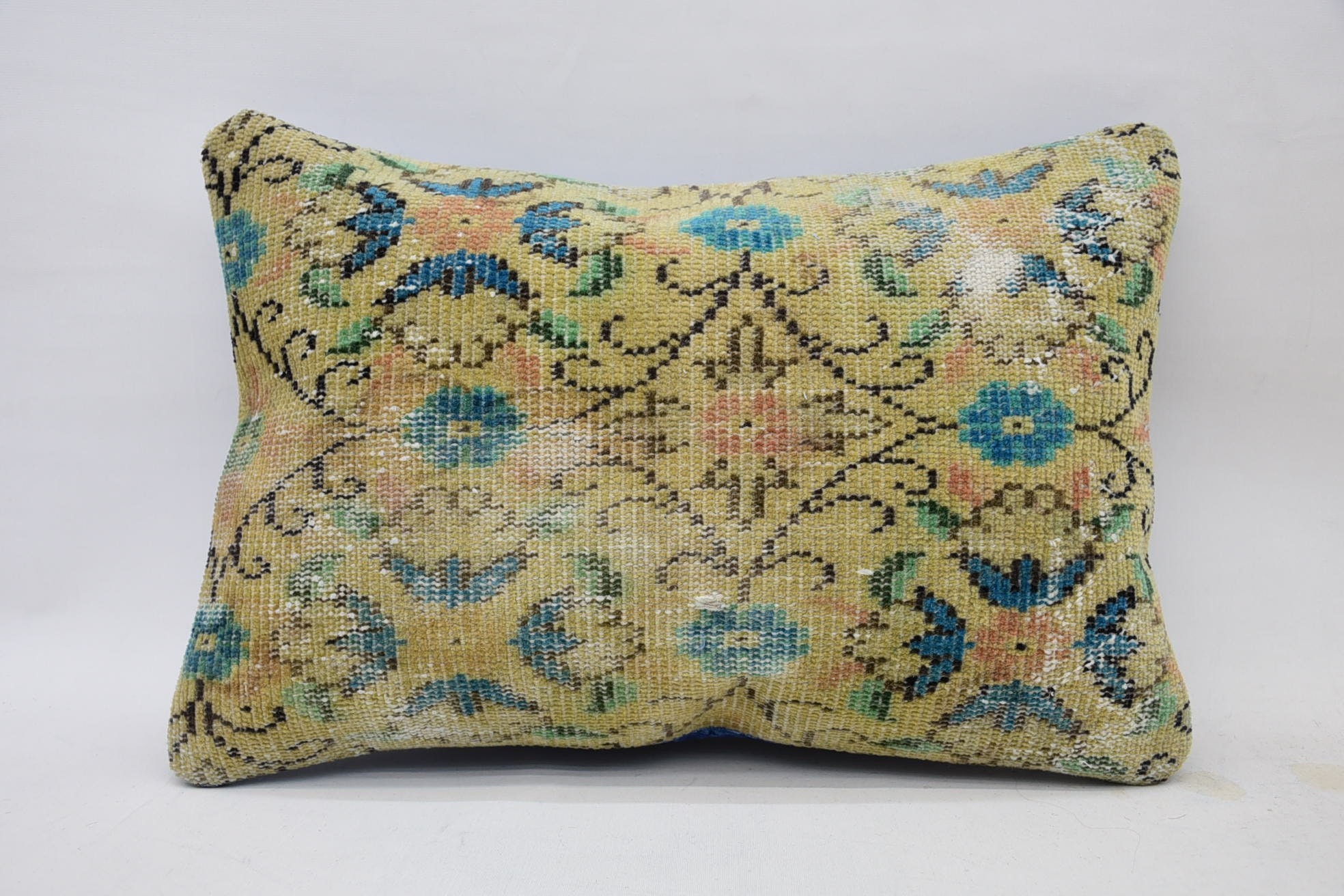 Pillow for Sofa, 16"x24" Yellow Cushion, Turkish Pillow, Outdoor Bolster Pillow, Throw Kilim Pillow, Decorative Cushion Cover