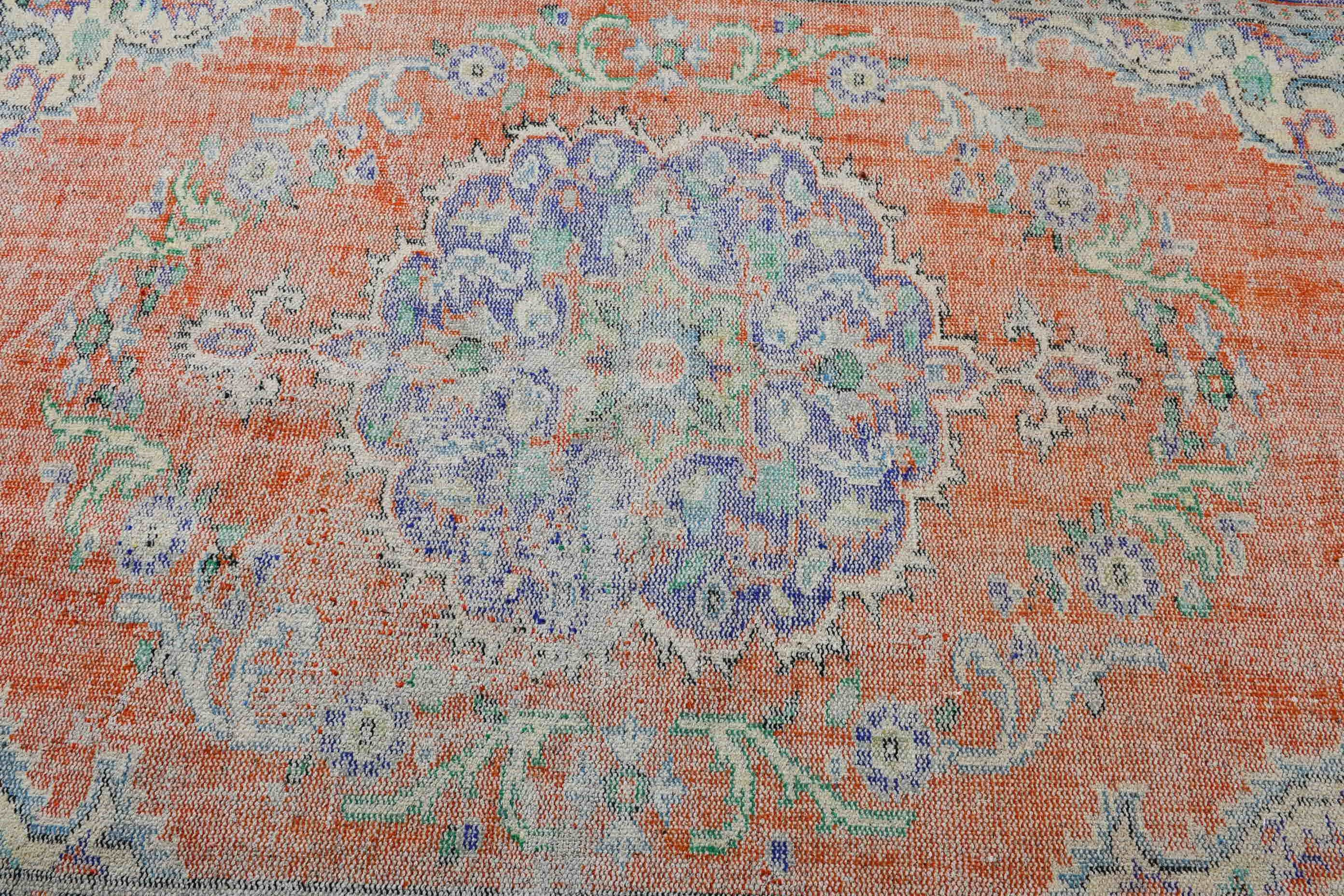 Turuncu Fas Halısı, 5.4x8.7 ft Büyük Halı, Yurt Halısı, Yün Halı, Salon Halısı, Türk Halıları, Vintage Halı, Anadolu Halısı, Oturma Odası Halısı