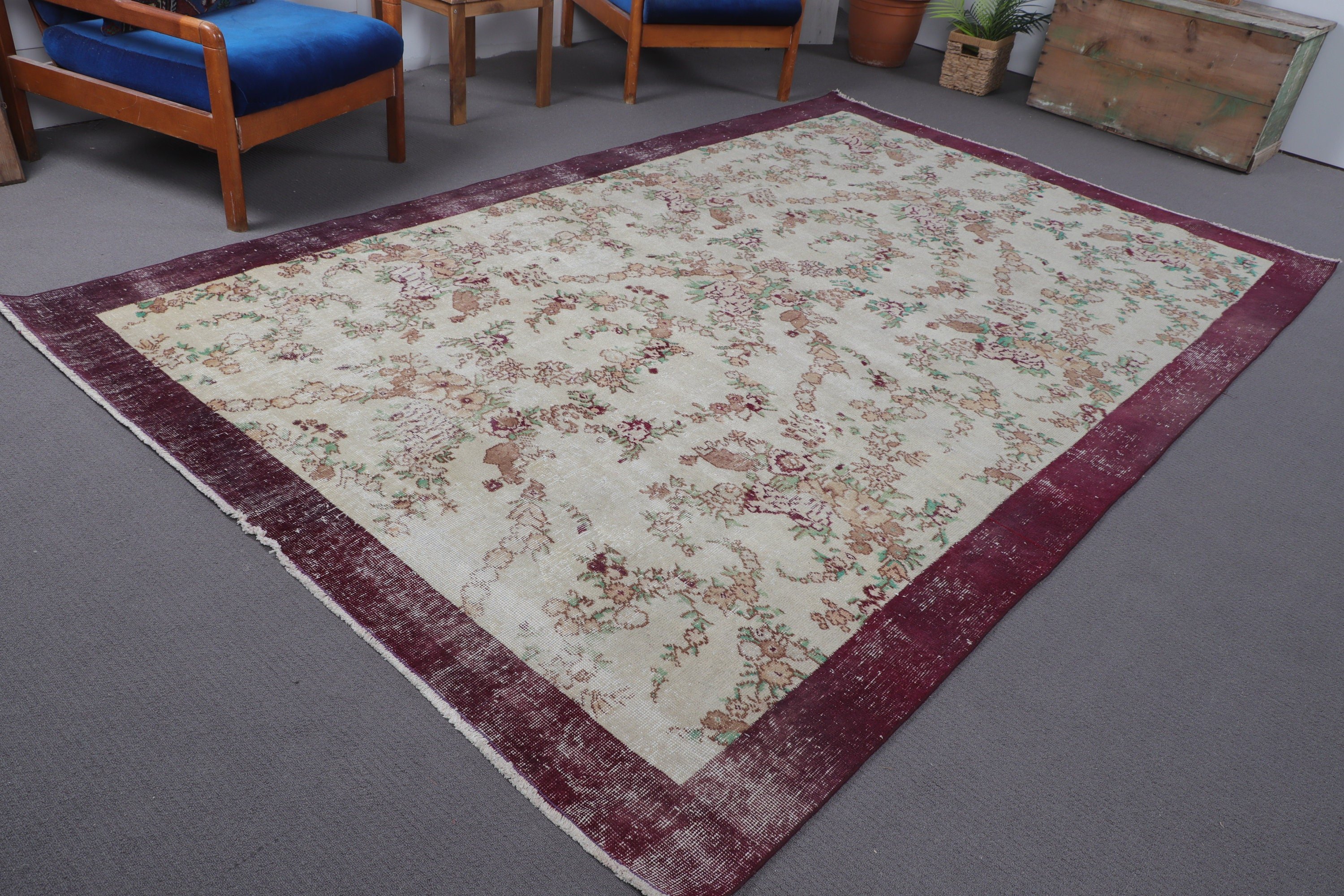 6.5x10 ft Large Rug, Beige Bedroom Rugs, Vintage Rugs, Large Boho Rug, Oushak Rugs, Cool Rug, Floor Rugs, Turkish Rugs, Dining Room Rug