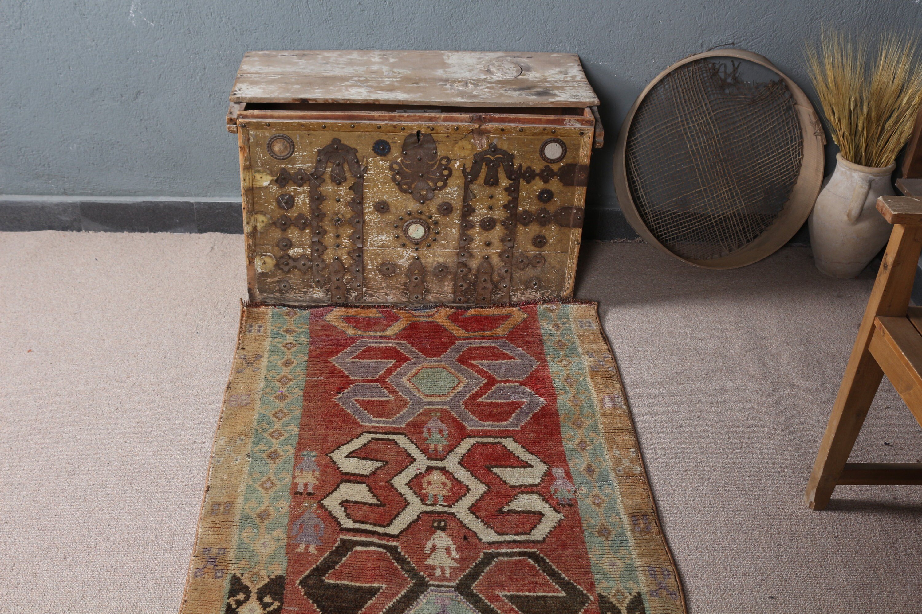 Rugs for Bedroom, Home Decor Rugs, 3x5.3 ft Accent Rugs, Turkish Rug, Dorm Rug, Oushak Rug, Vintage Rug, Entry Rug, Red Bedroom Rug