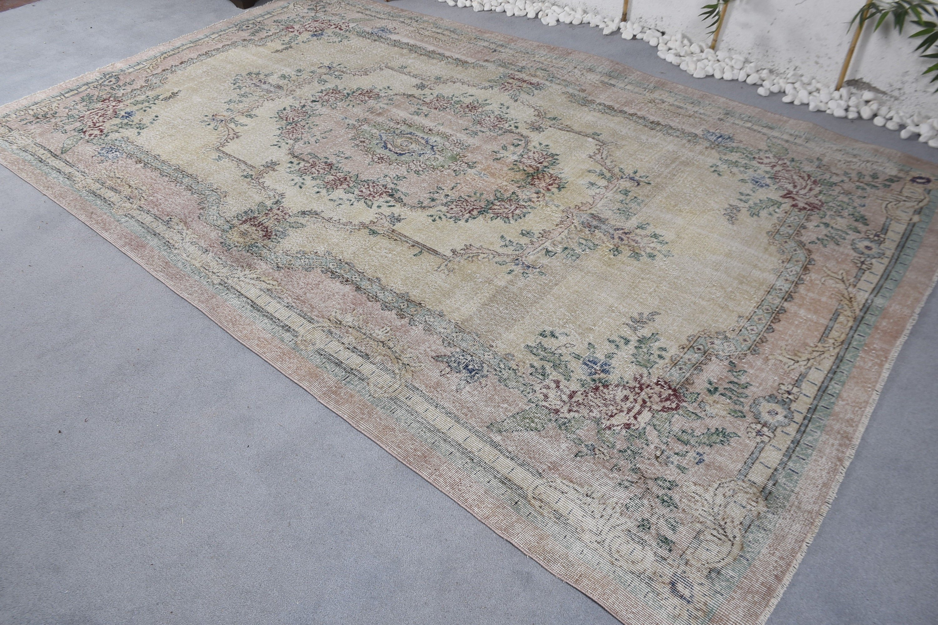 Salon Rug, Rugs for Bedroom, Antique Rugs, Vintage Rug, Beige Home Decor Rug, 6.4x10.9 ft Large Rug, Turkish Rug, Kitchen Rug, Bedroom Rug