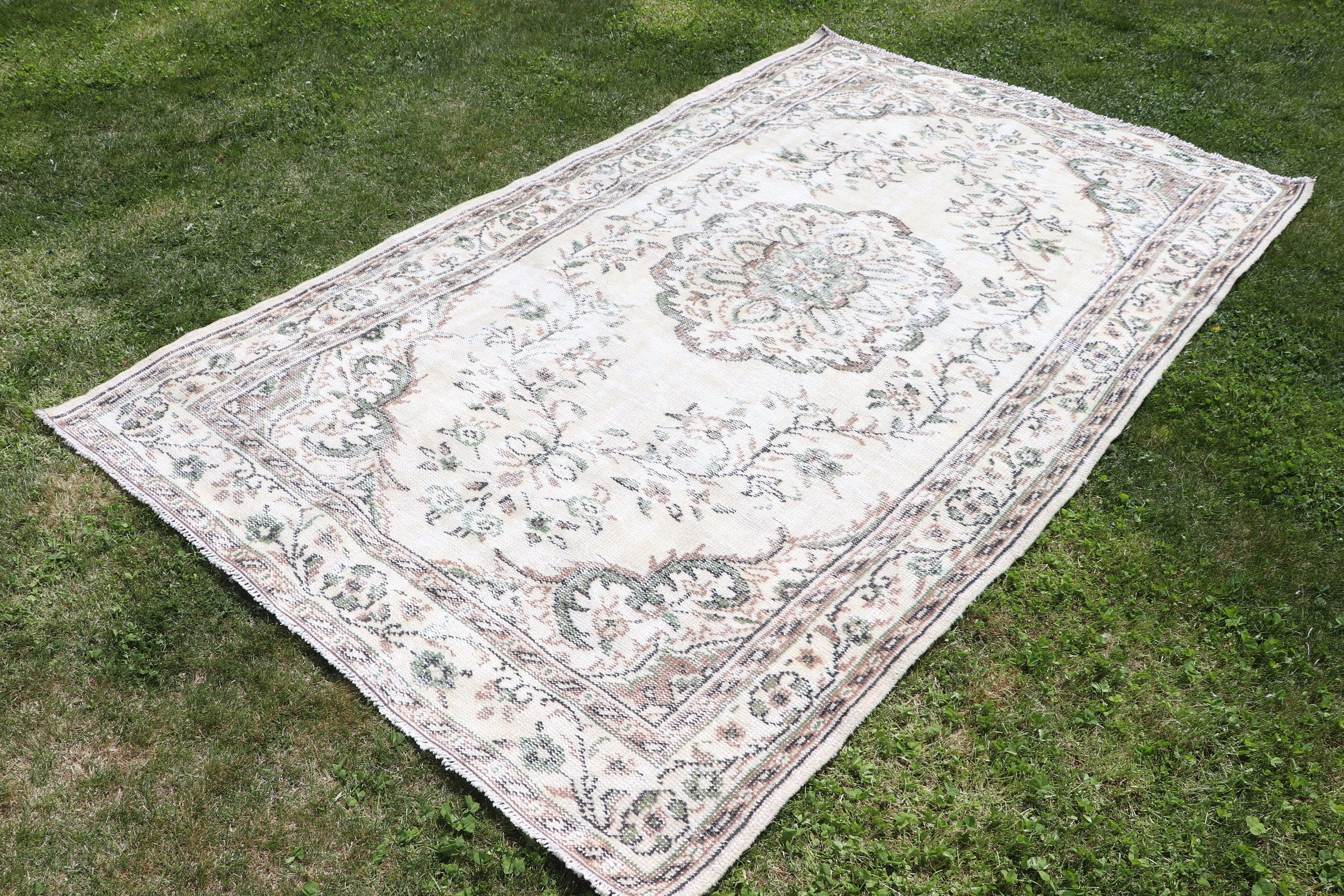 Etnik Halılar, Vintage Halı, Bej Yün Halılar, Oturma Odası Halısı, Modern Halı, 5x8,3 ft Büyük Halılar, Türk Halıları, Büyük Boho Halıları